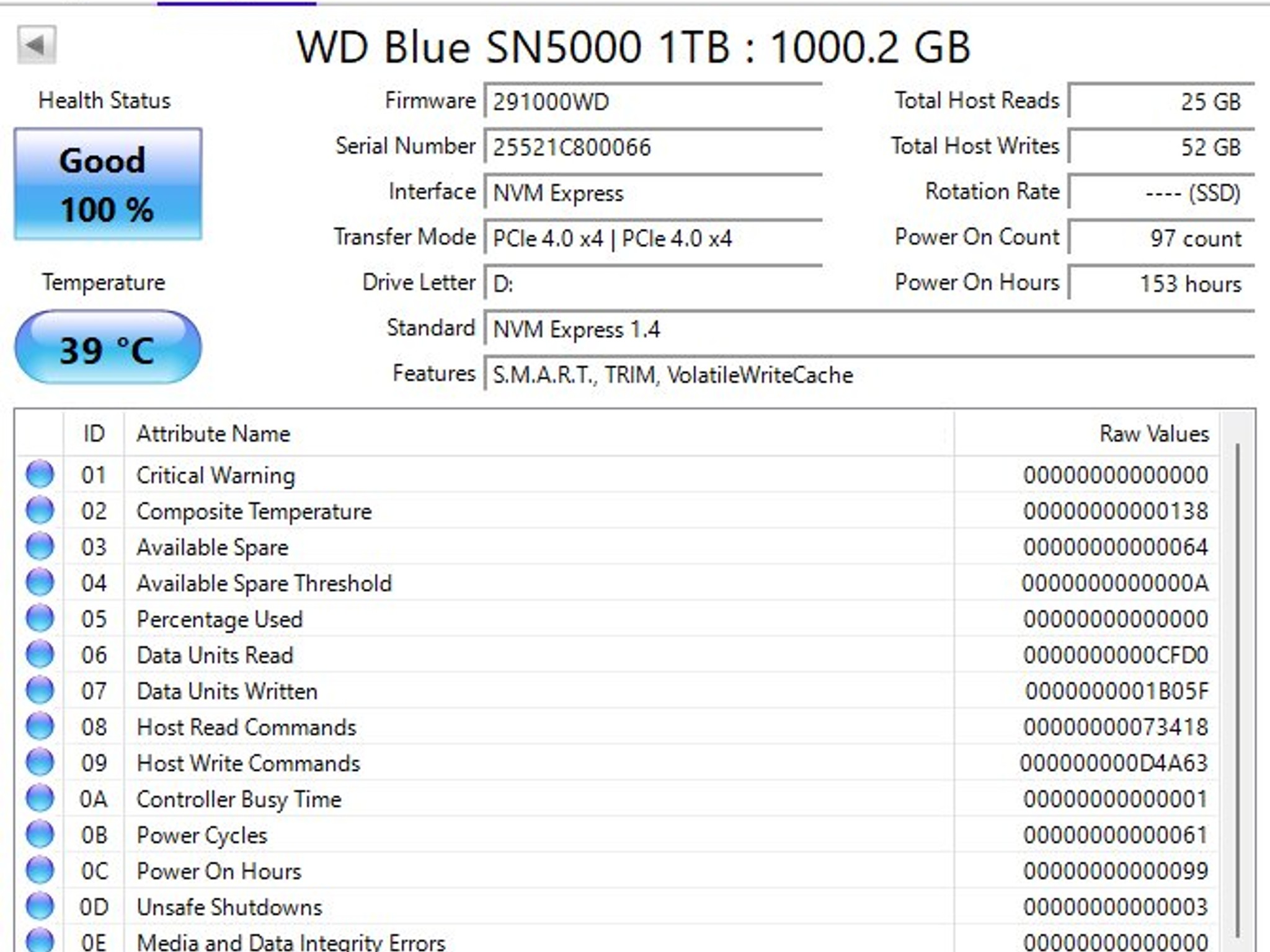 1TB Western Digital SN5000 SSD