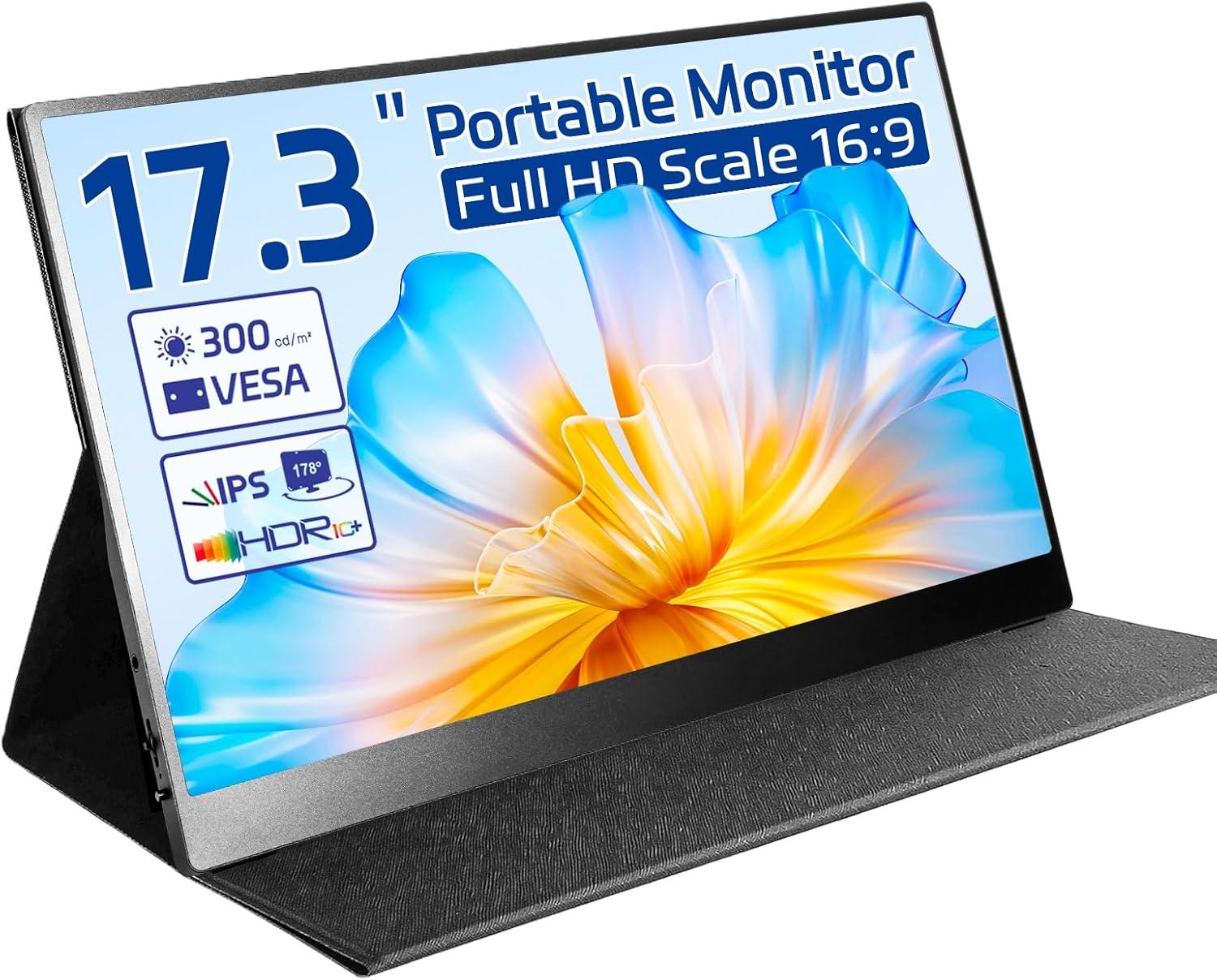 17.3" Portable Monitor FHD 1080P 60Hz Portable Screen HDMI USB-C HDR