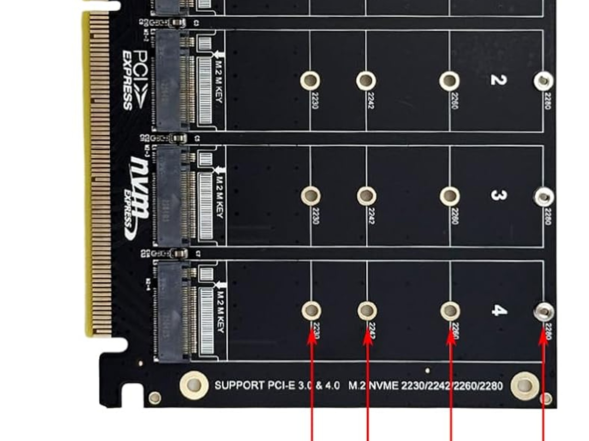 M.2 NVMe SSD to PCI-E x16 Host Controller Expansion Card 4 x 64Gbps M Key Hard Drive