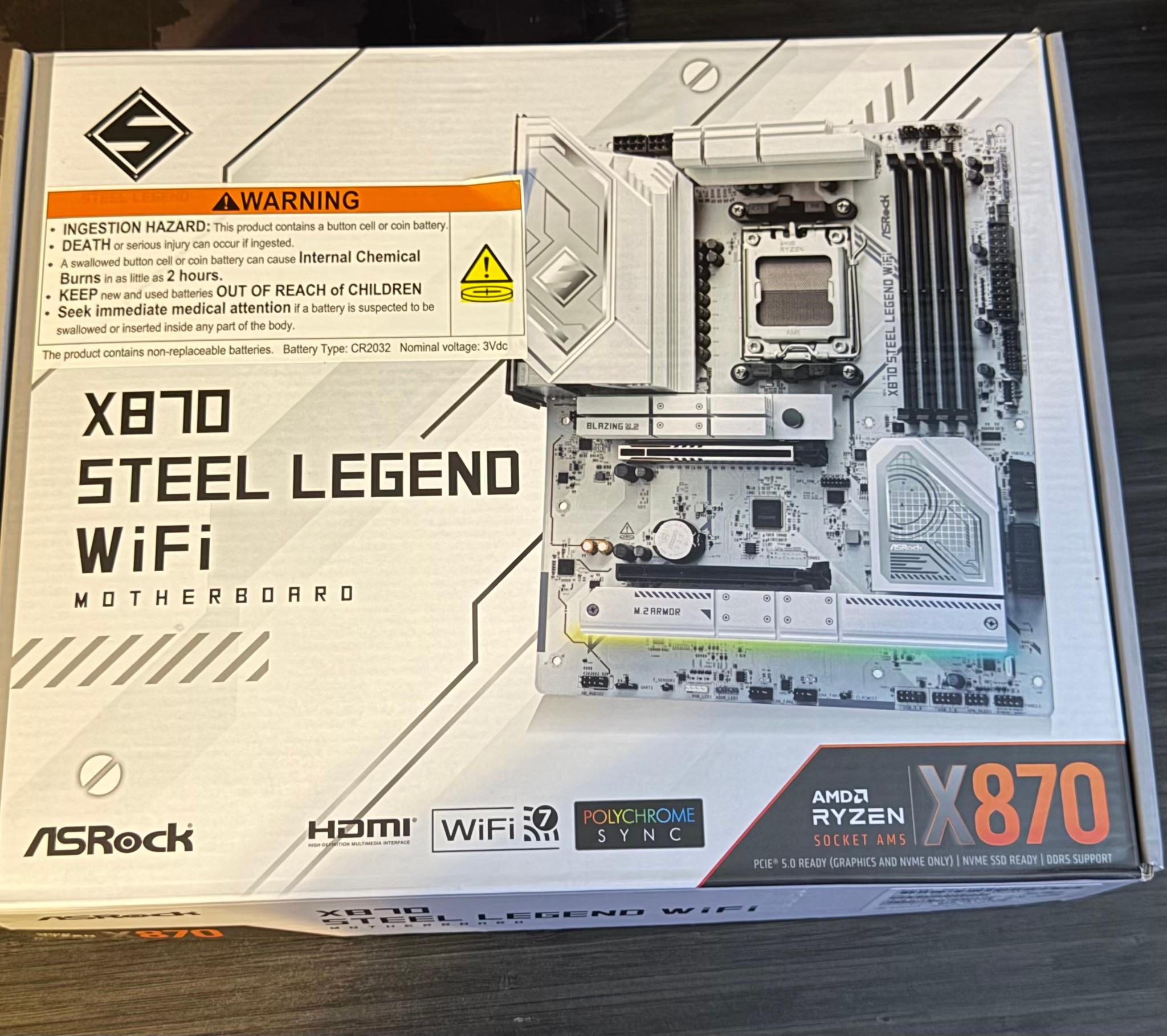 ASRock X870 STEEL LEGEND WIFI AM5 AMD X870 ATX Motherboard (White)