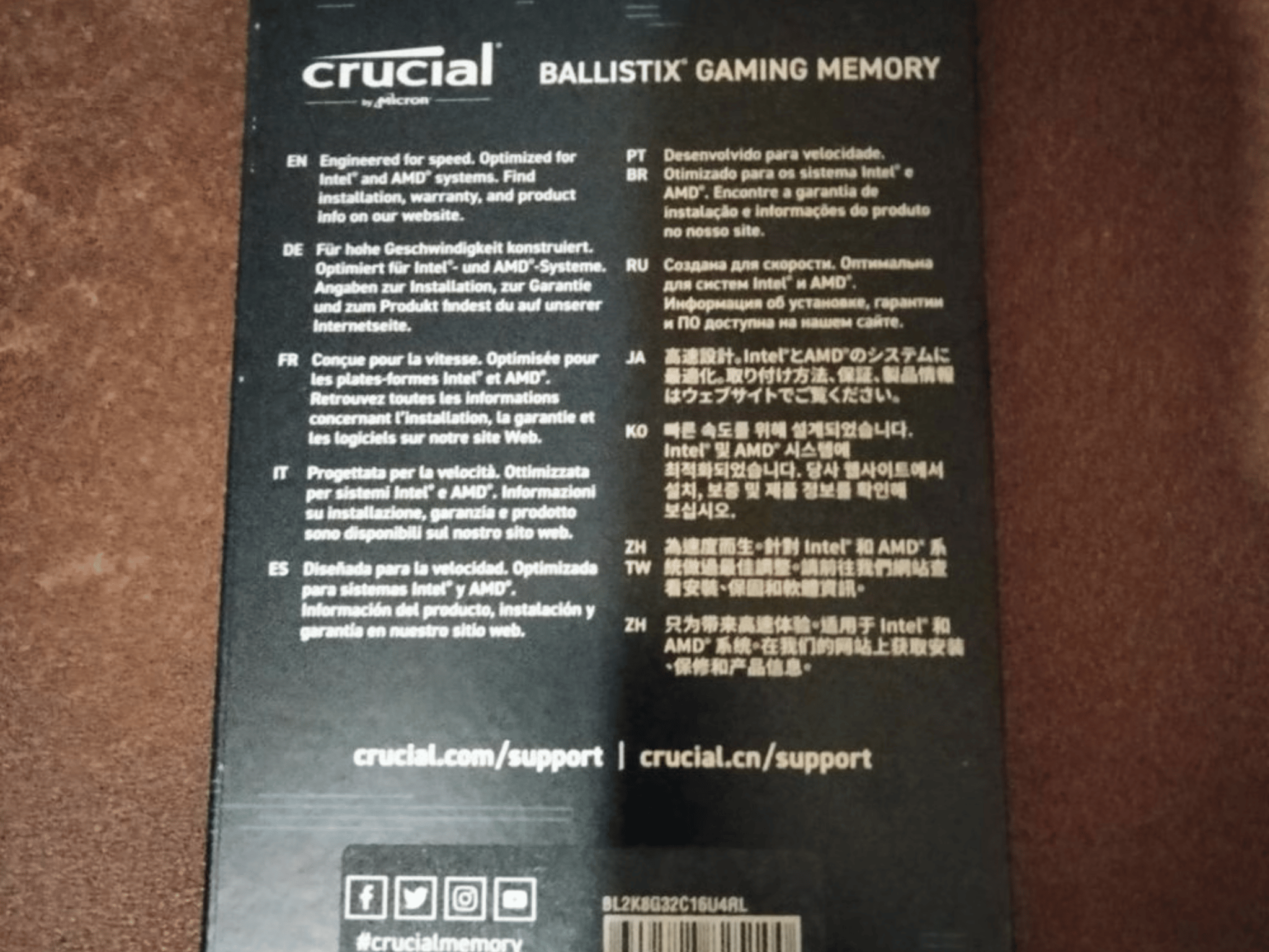 BNIB Crucial Ballistix RGB Gaming Memory, DDR4-3200, 16GB (2 x 8 GB), Red