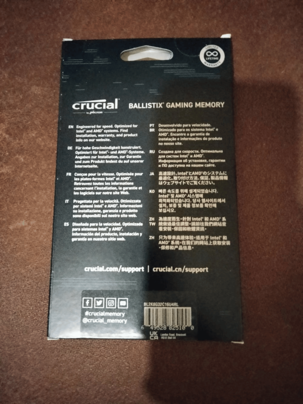 BNIB Crucial Ballistix RGB Gaming Memory, DDR4-3200, 16GB (2 x 8 GB), Red