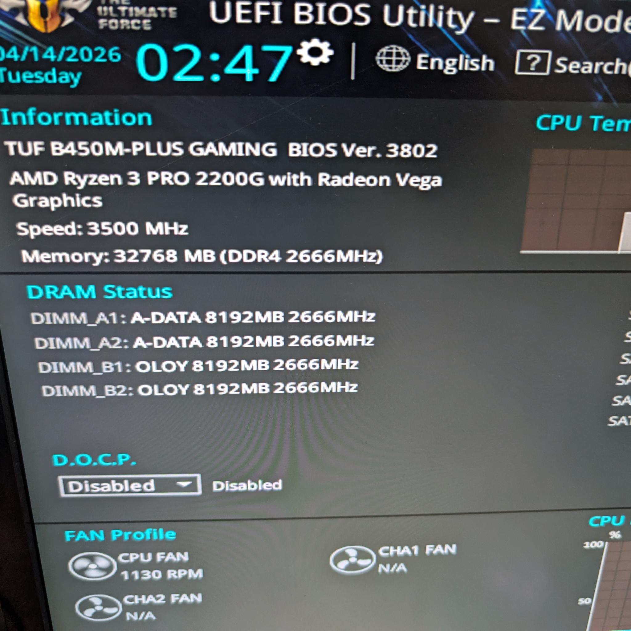 Asus B450m + AMD Ryzen 3 PRO 2200GE
