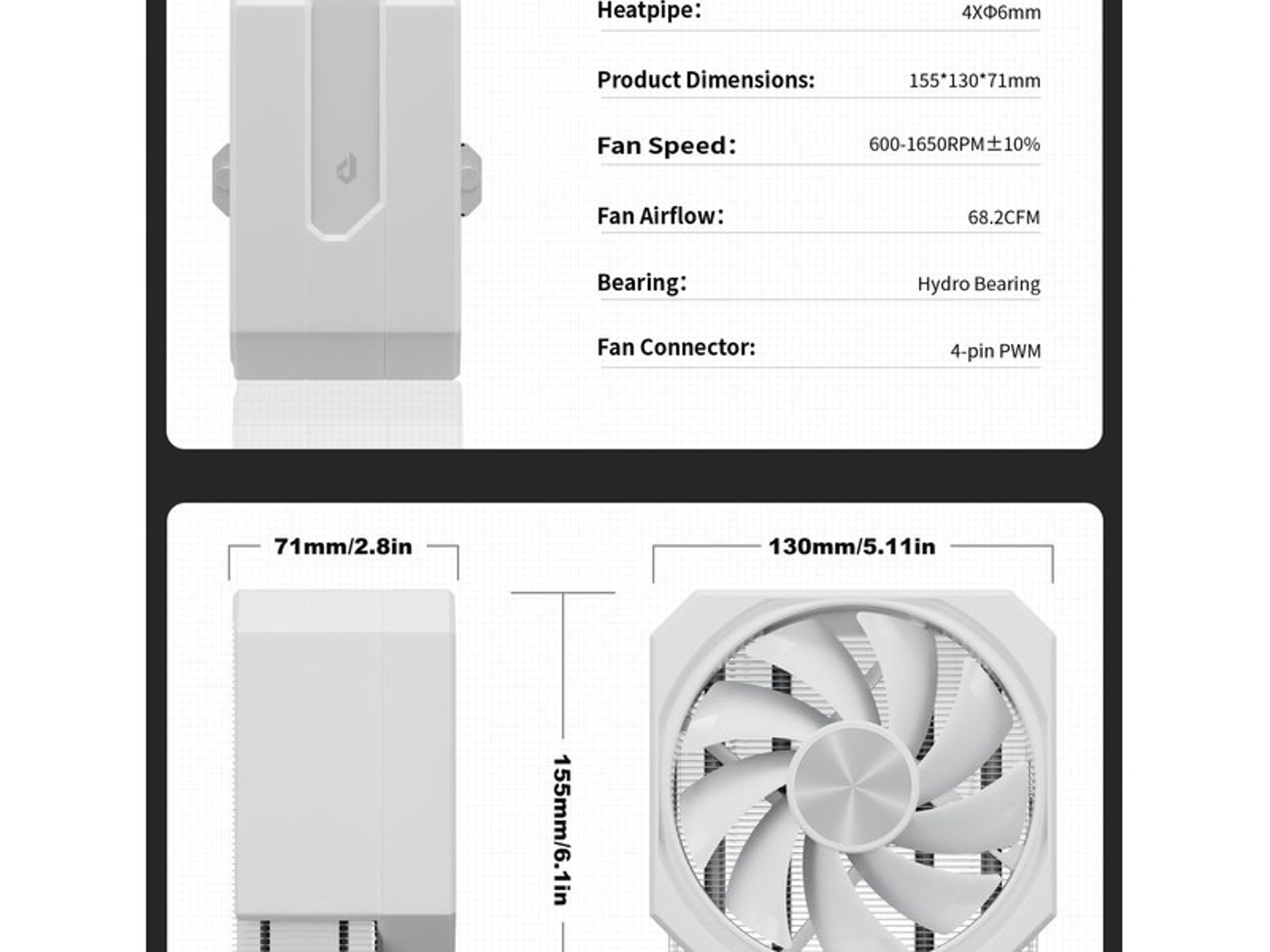 upHere White Single Fan CPU Air Cooler