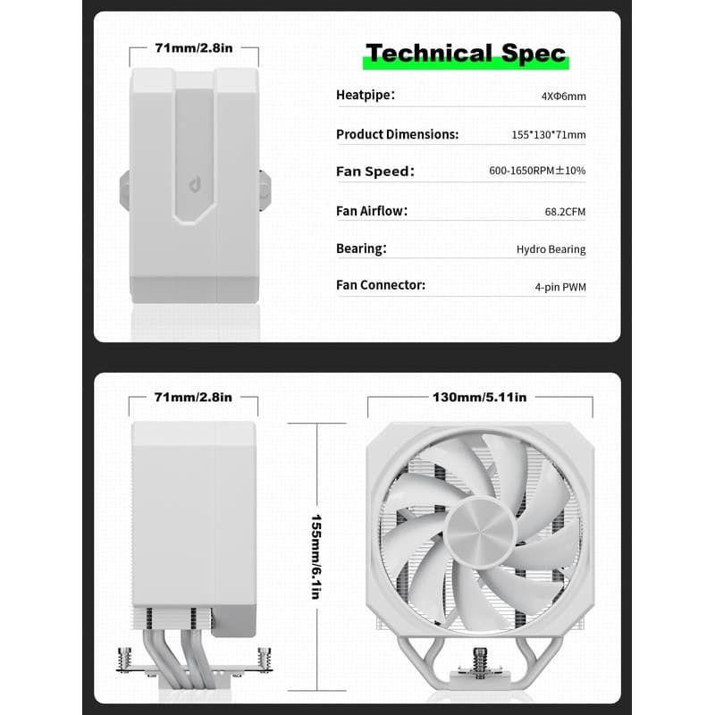 upHere White Single Fan CPU Cooler