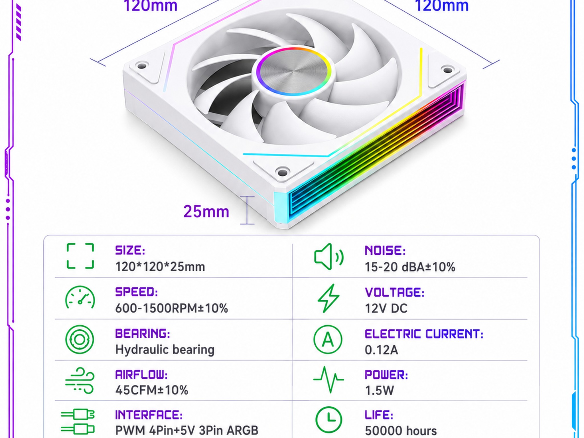 3 PACK FORWARD ARGB & PWM RGB 120mm Desktop PC Computer Case CPU Cooling Fan