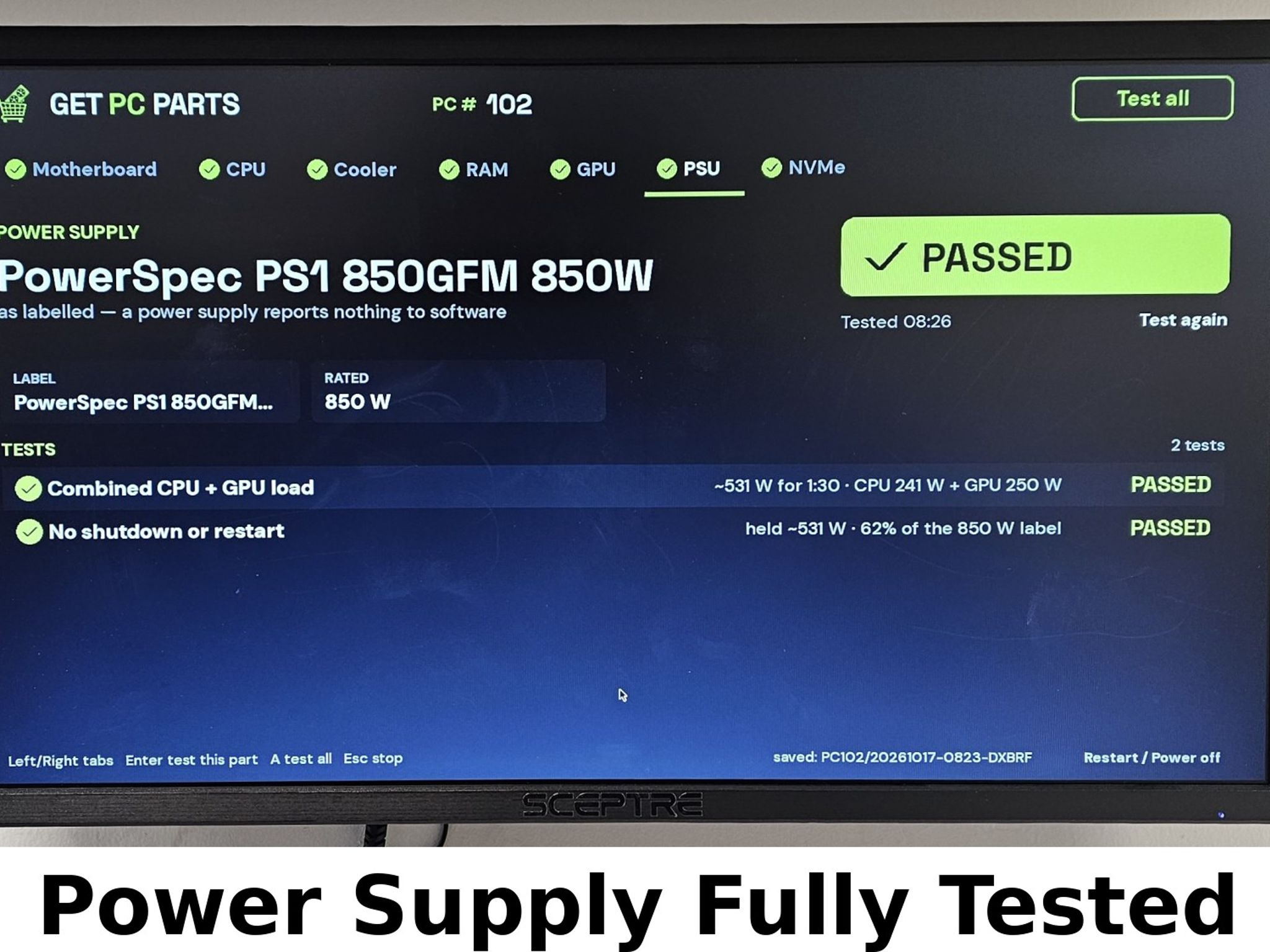 850 Watt PSU PowerSpec PS1 850GFM Power Supply