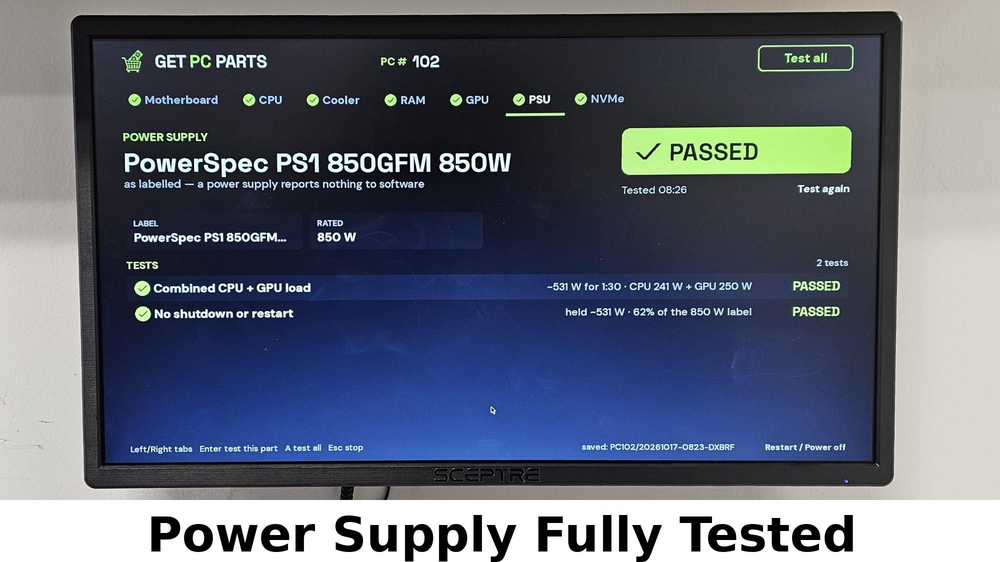 850 Watt PSU PowerSpec PS1 850GFM Power Supply