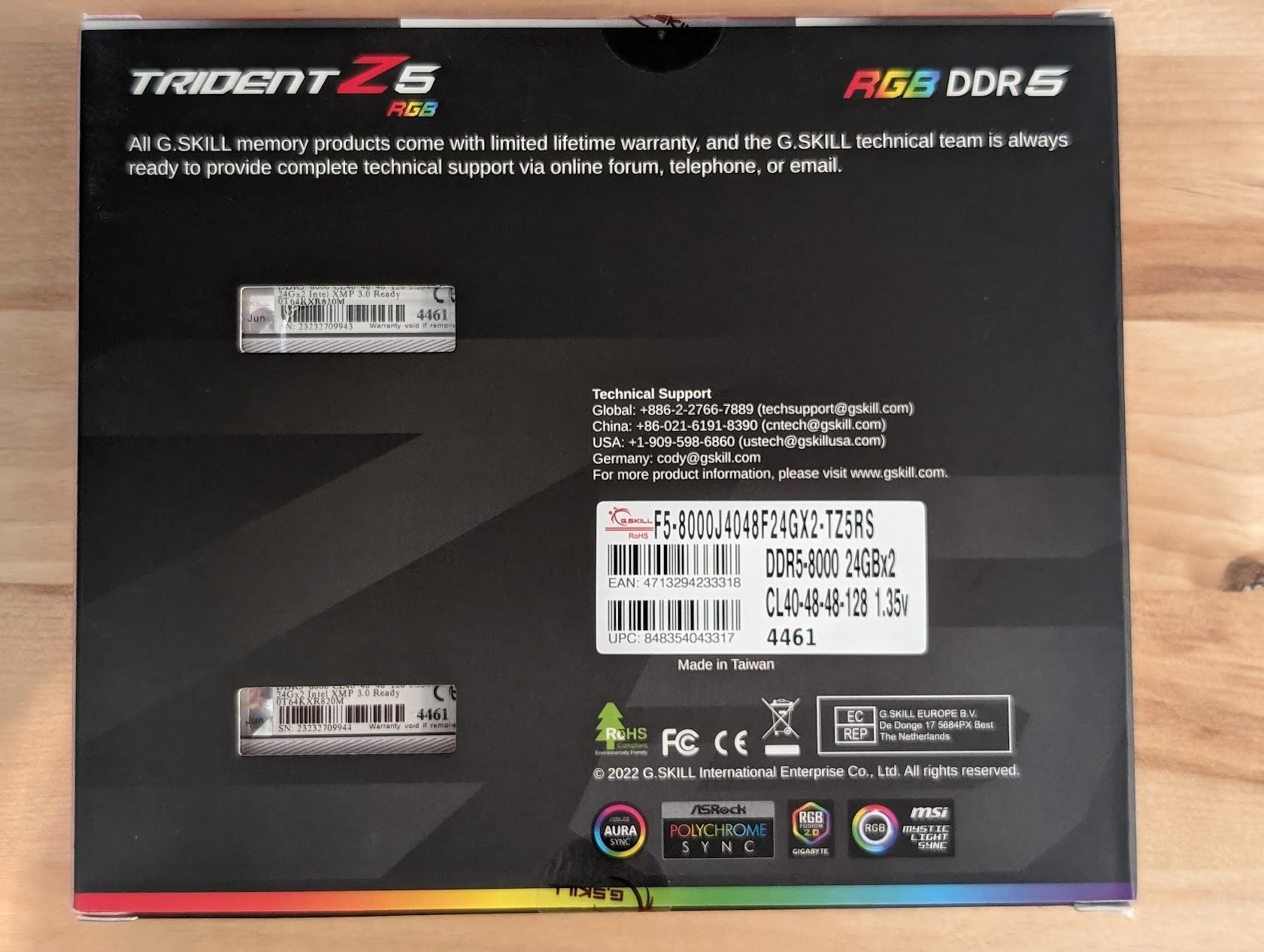 G.SKILL Trident Z5 RGB Series 48GB (2 x 24GB) 288-Pin PC RAM DDR5 8000 - NEW SEALED