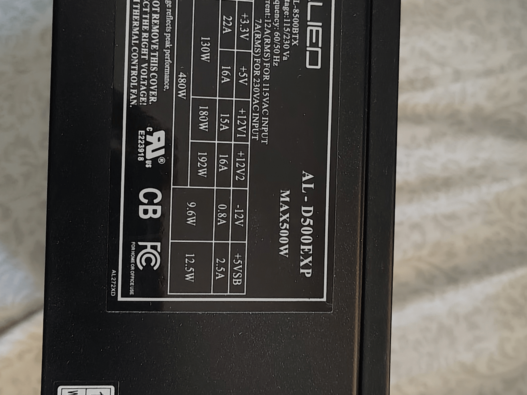 Allied AL-D500EXP MAX 500W ATX Power Supply.