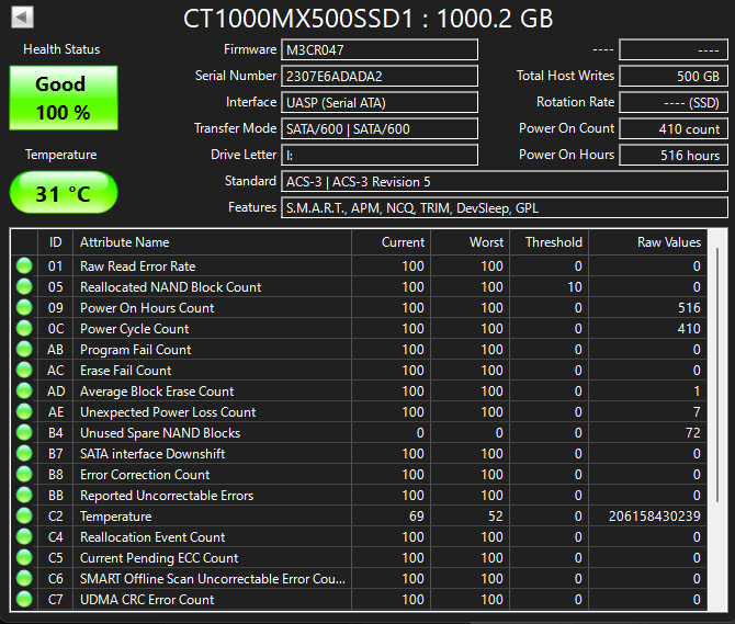 Crucial MX500 1TB SATA SSD