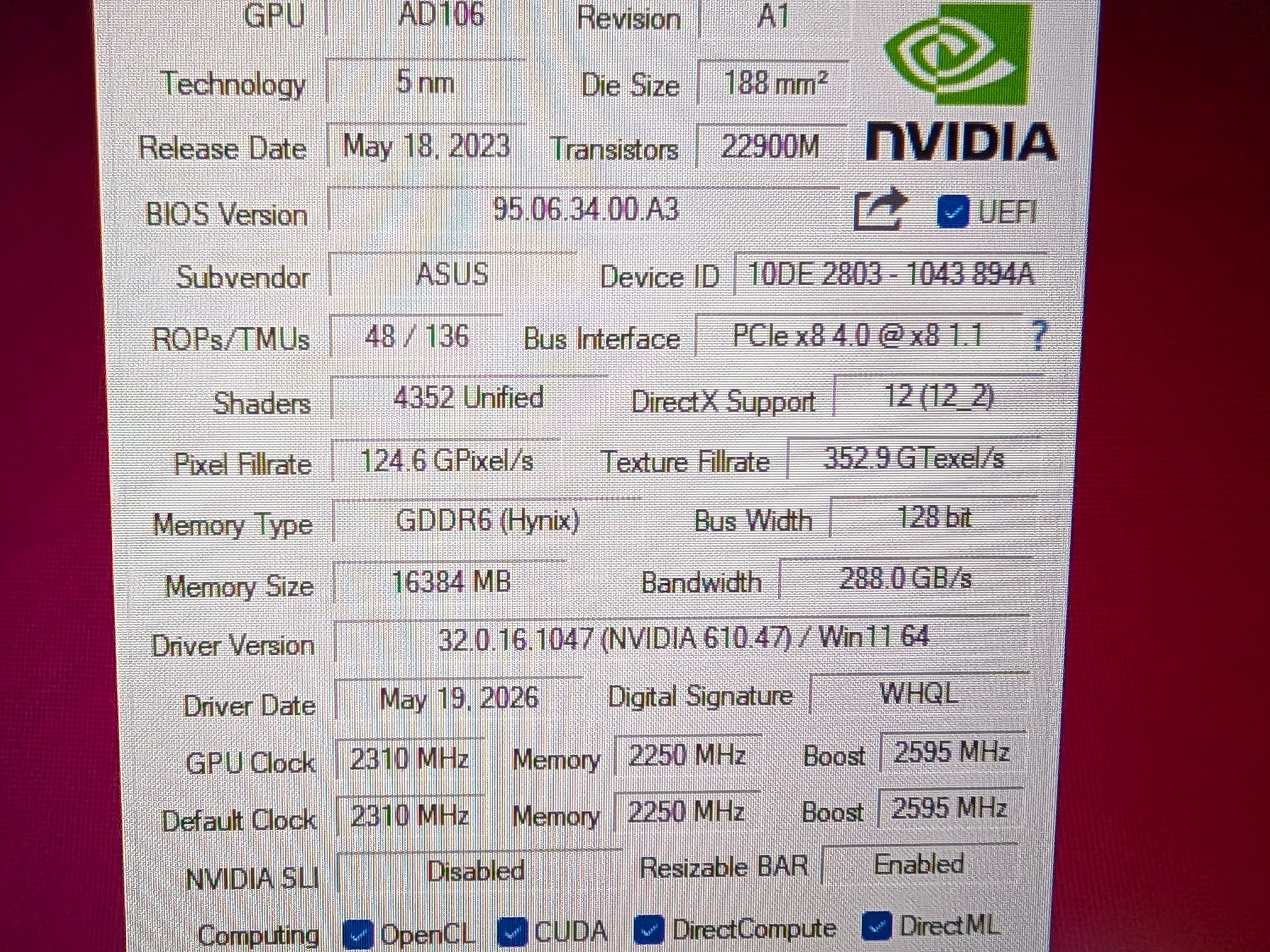 Asus DUAL OC GeForce RTX 4060 Ti 16GB GPU