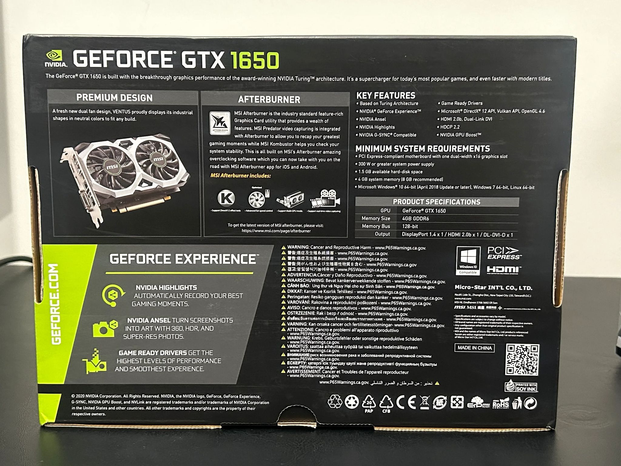 MSI NVIDIA GTX 1650 VENTUS OC EDITION 4GB GDRR6 GRAPHICS CARD WITH BOX!!