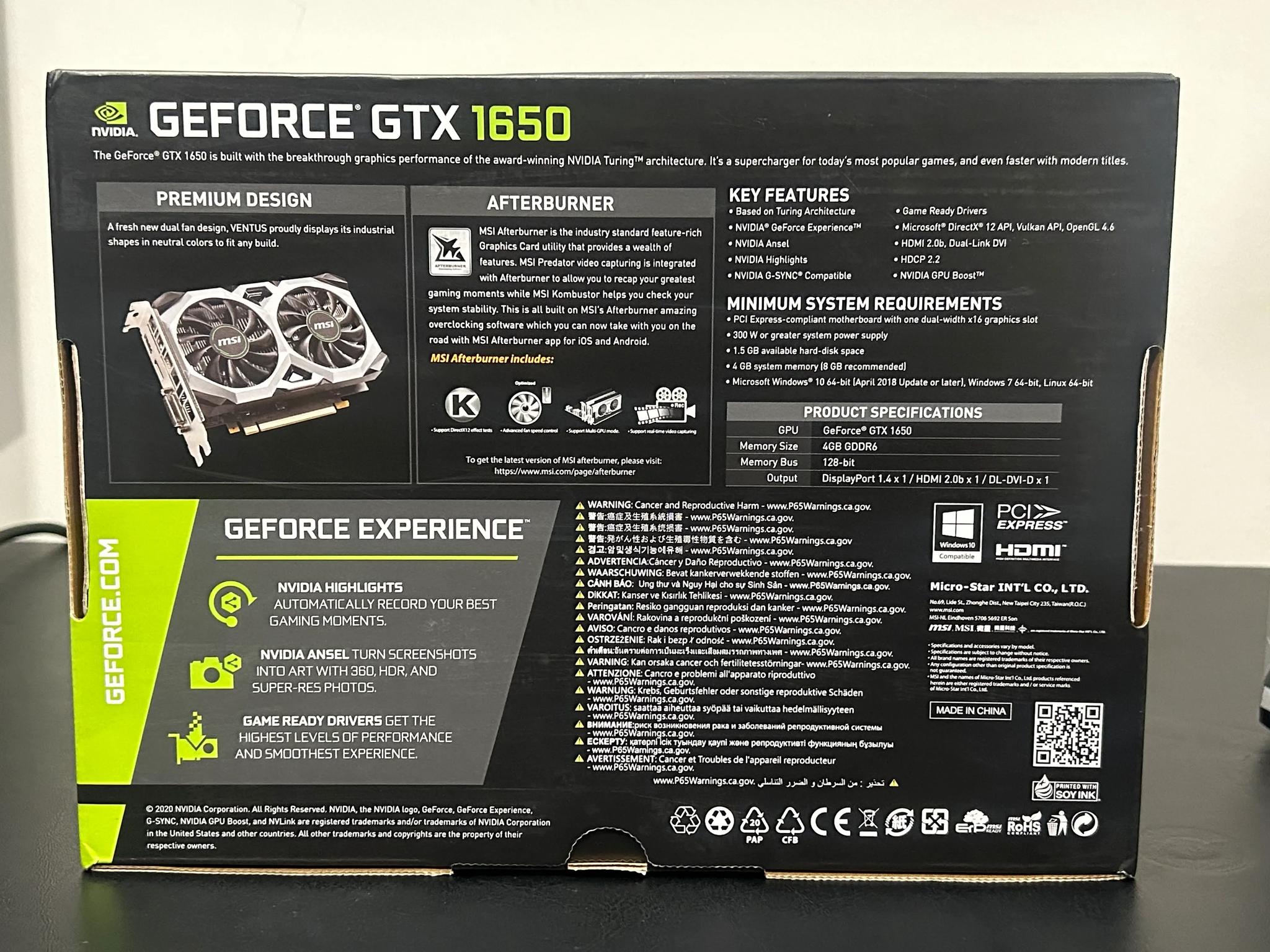MSI NVIDIA GTX 1650 VENTUS OC EDITION 4GB GDRR6 GRAPHICS CARD WITH BOX!!