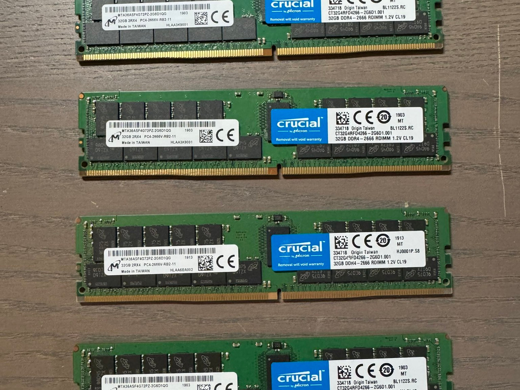 128GB - 4 x 32GB Crucial 2Rx4 PC4-2666MHz DDR4 ECC Reg Registered Server Ram