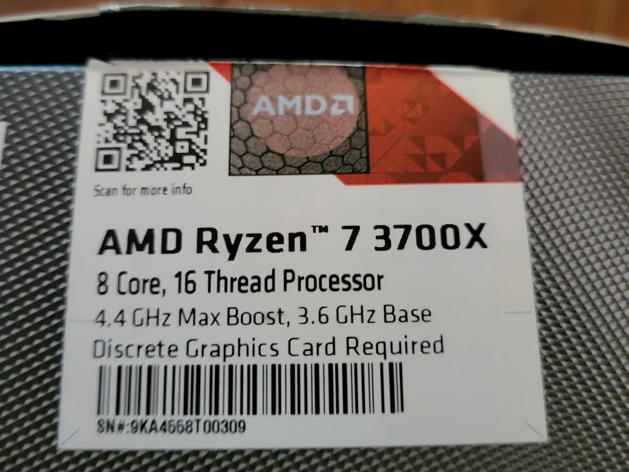 AMD Ryzen 7 3700X 8-Core, 16-Thread Unlocked Desktop Processor with Wraith Prism Cooler