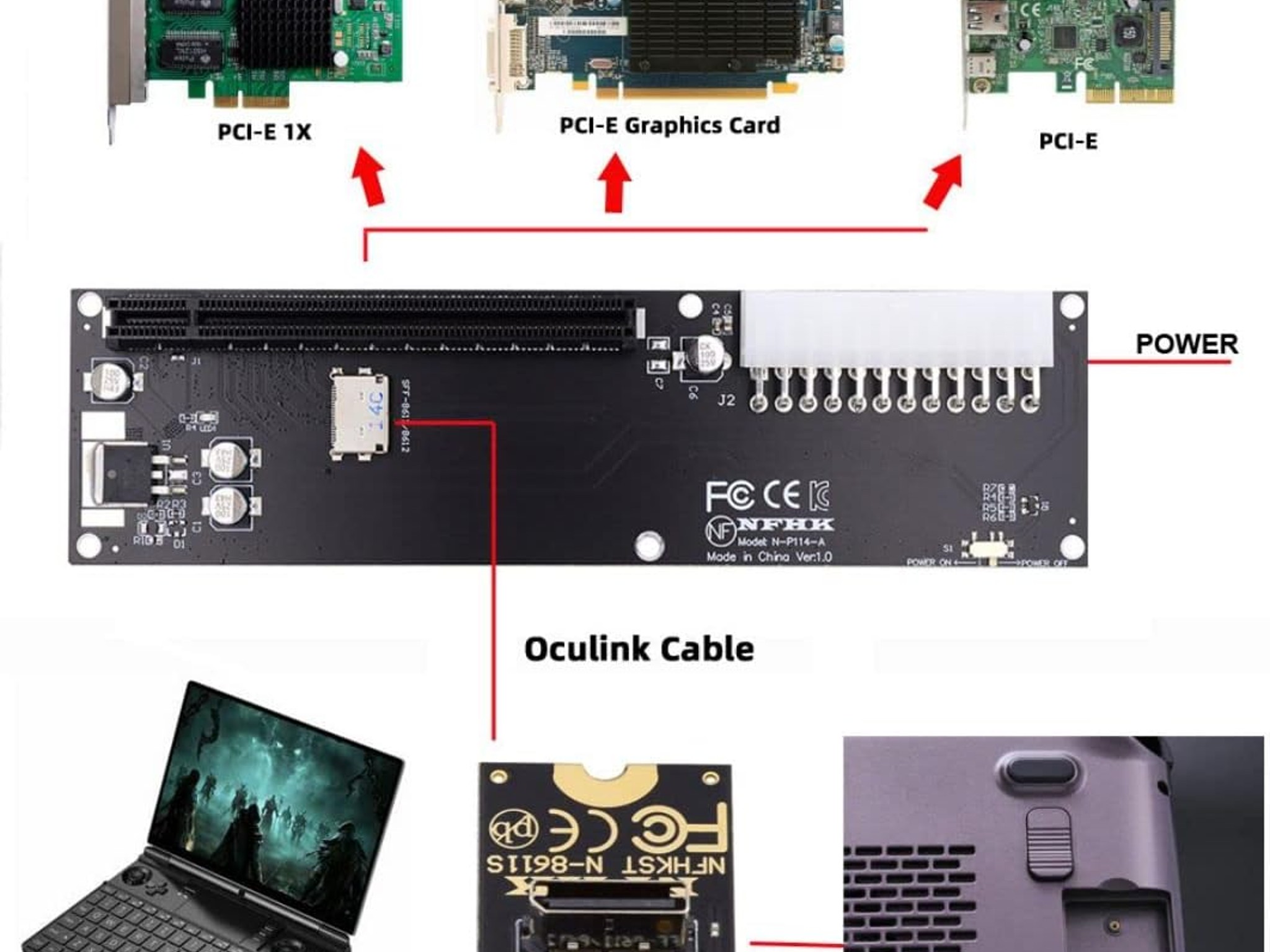 Oculink SFF-8612 to PCI-E 3.0 4.0 M.2 M-Key to SFF-8611 Host Adapter for eGPU GPD W Cabe 32Gb/s