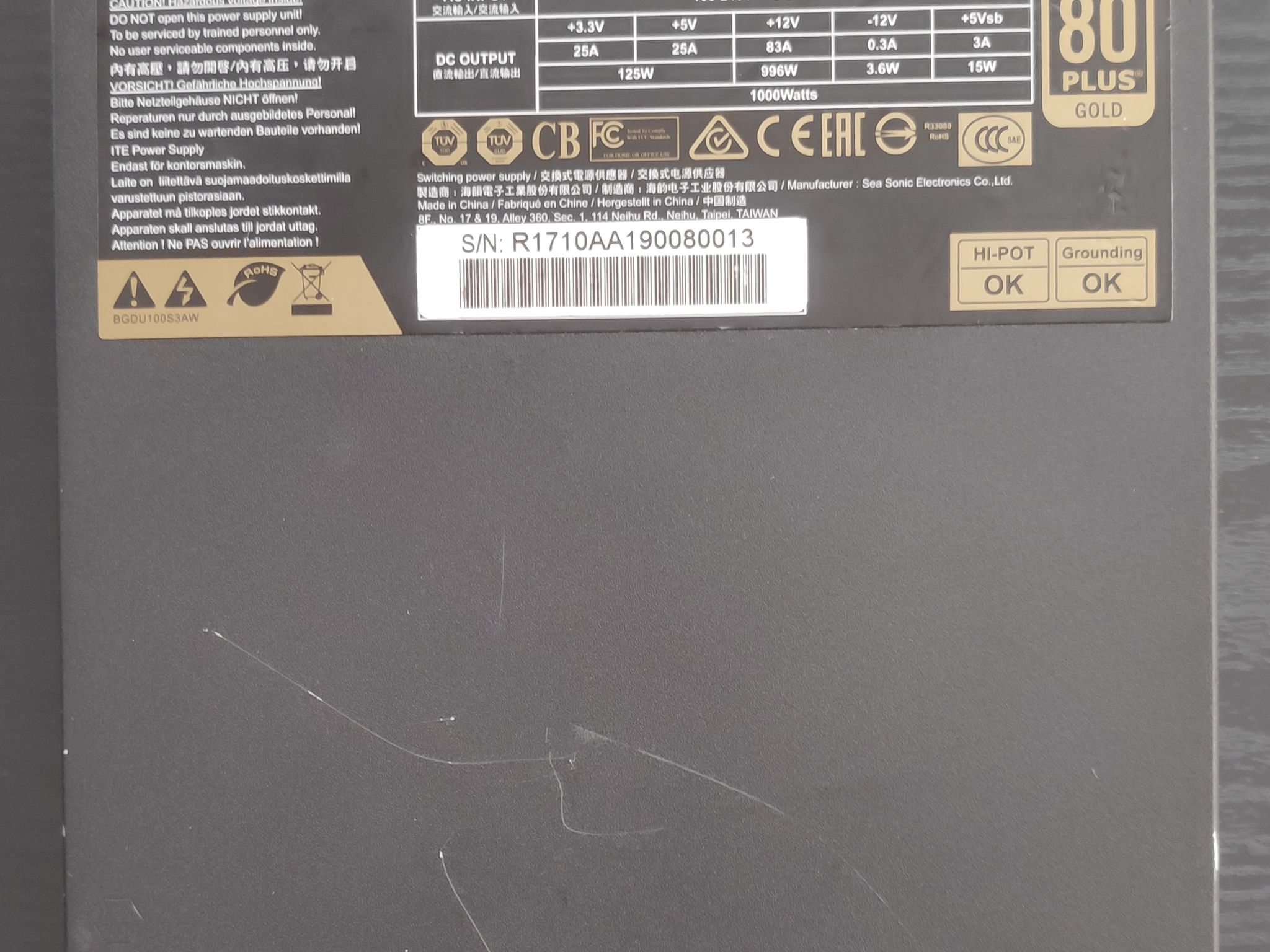 Seasonic Prime Ultra 1000 Gold, 1000W, 80 PLUS Gold Certified, Fully Modular Power Supply
