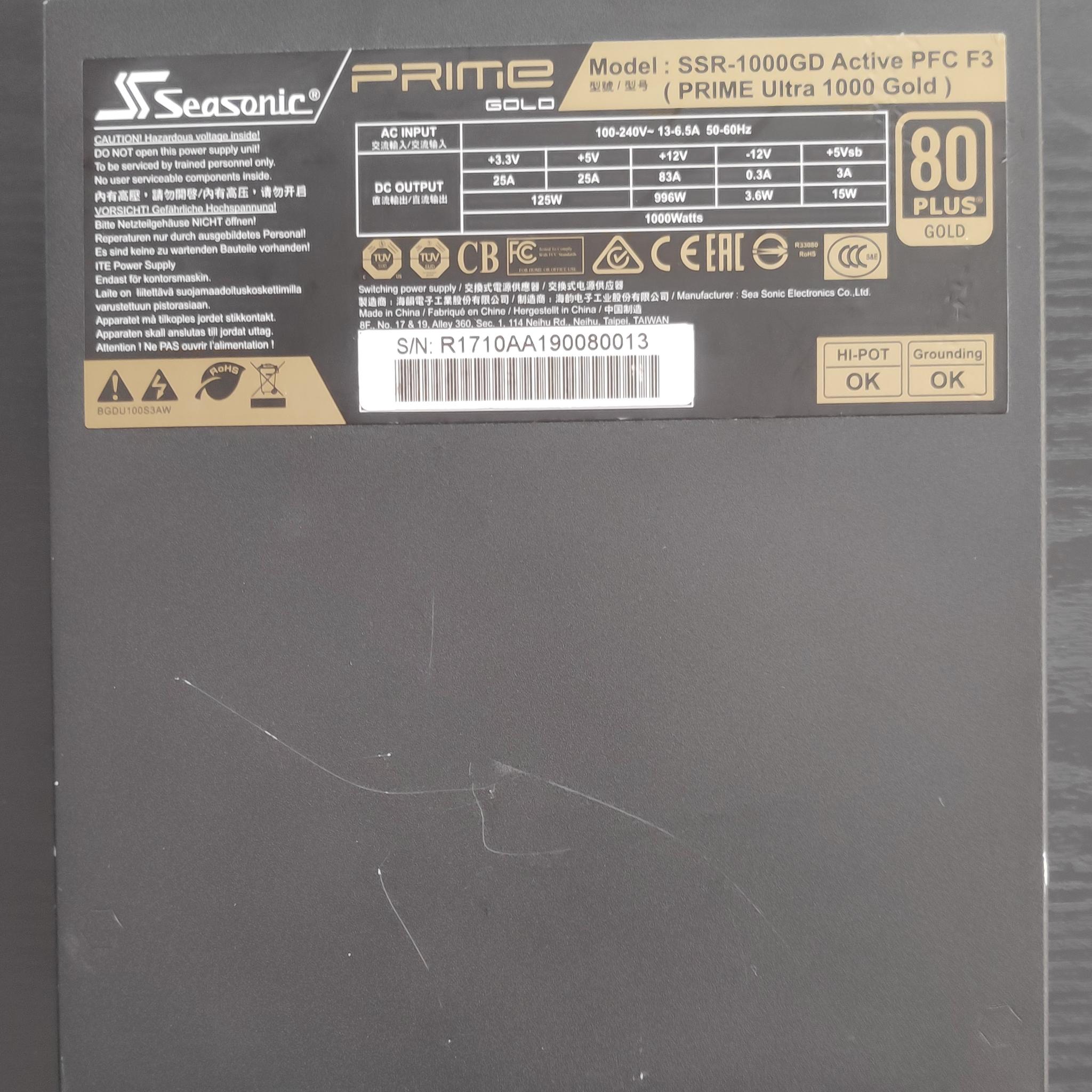 Seasonic Prime Ultra 1000 Gold, 1000W, 80 PLUS Gold Certified, Fully Modular Power Supply