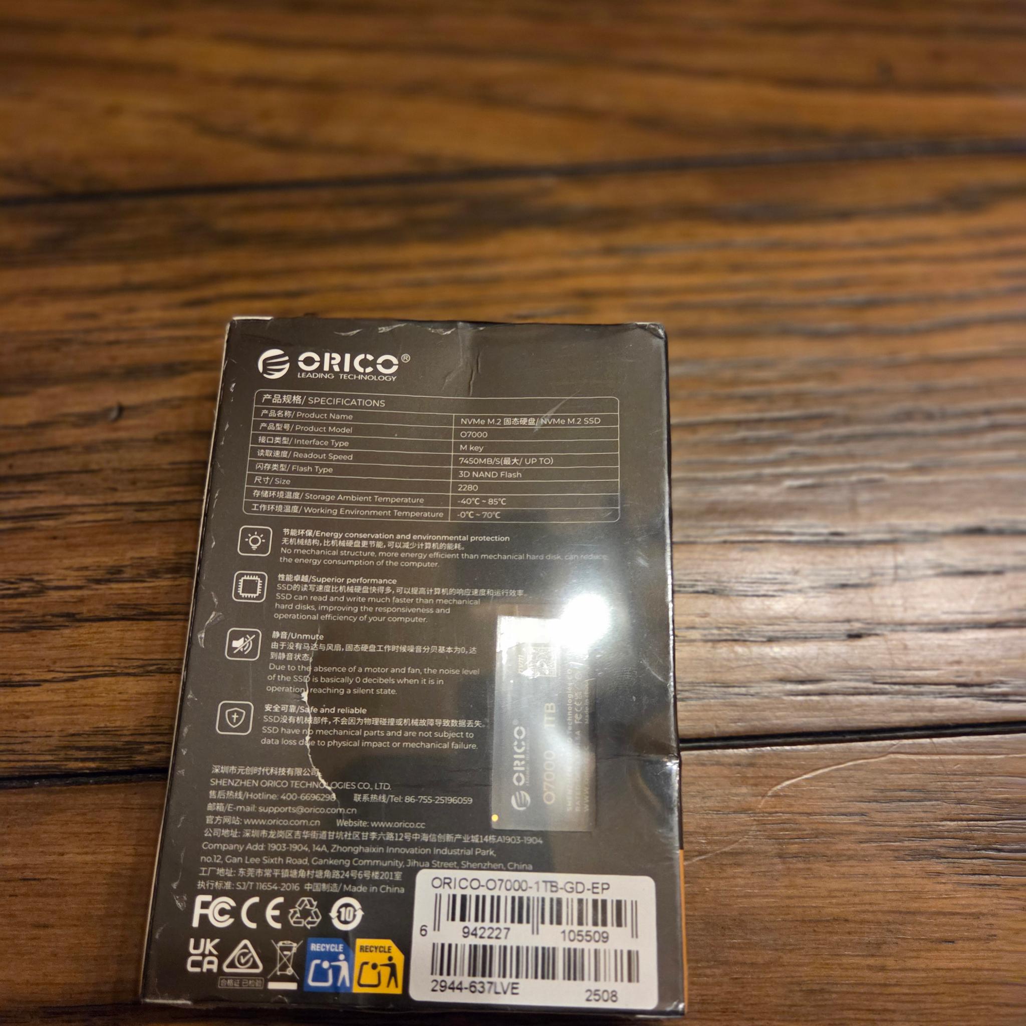 ORICO O7000 1TB PCIe 4.0 M.2 NVMe SSD (Up to 7000MB/s)