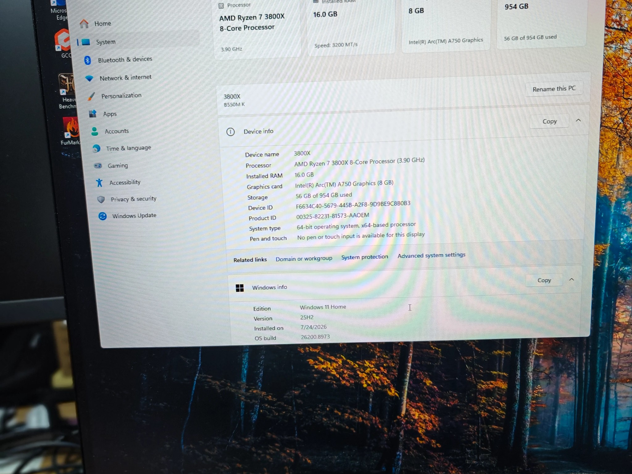 Gaming PC|AMD Ryzen 7 3800X|Intel Arc A750 LE|16GB DDR4 3200|1TB SATA SSD|Windows 11 Home