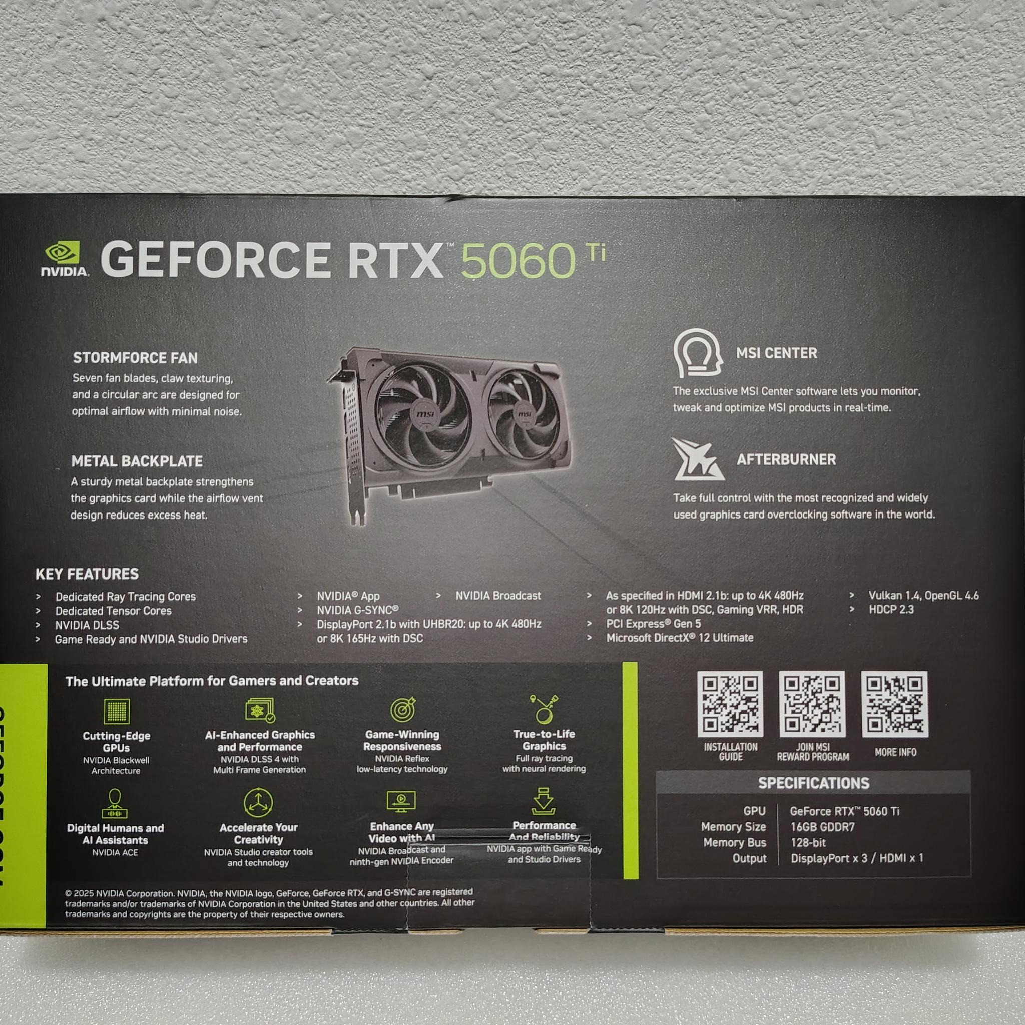 5060 Ti 16 GB - MSI VENTUS 2X OC BLACK
