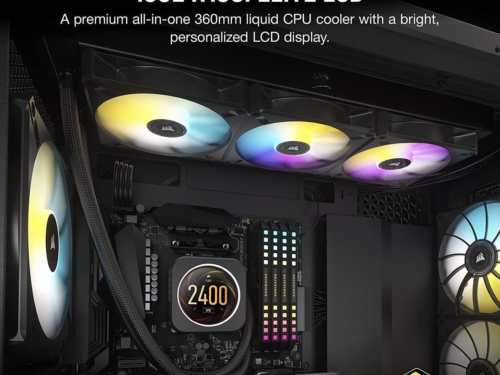 Corsair H150i Elite LCD AIO Liquid Cooler - LCD Screen - 360mm Black