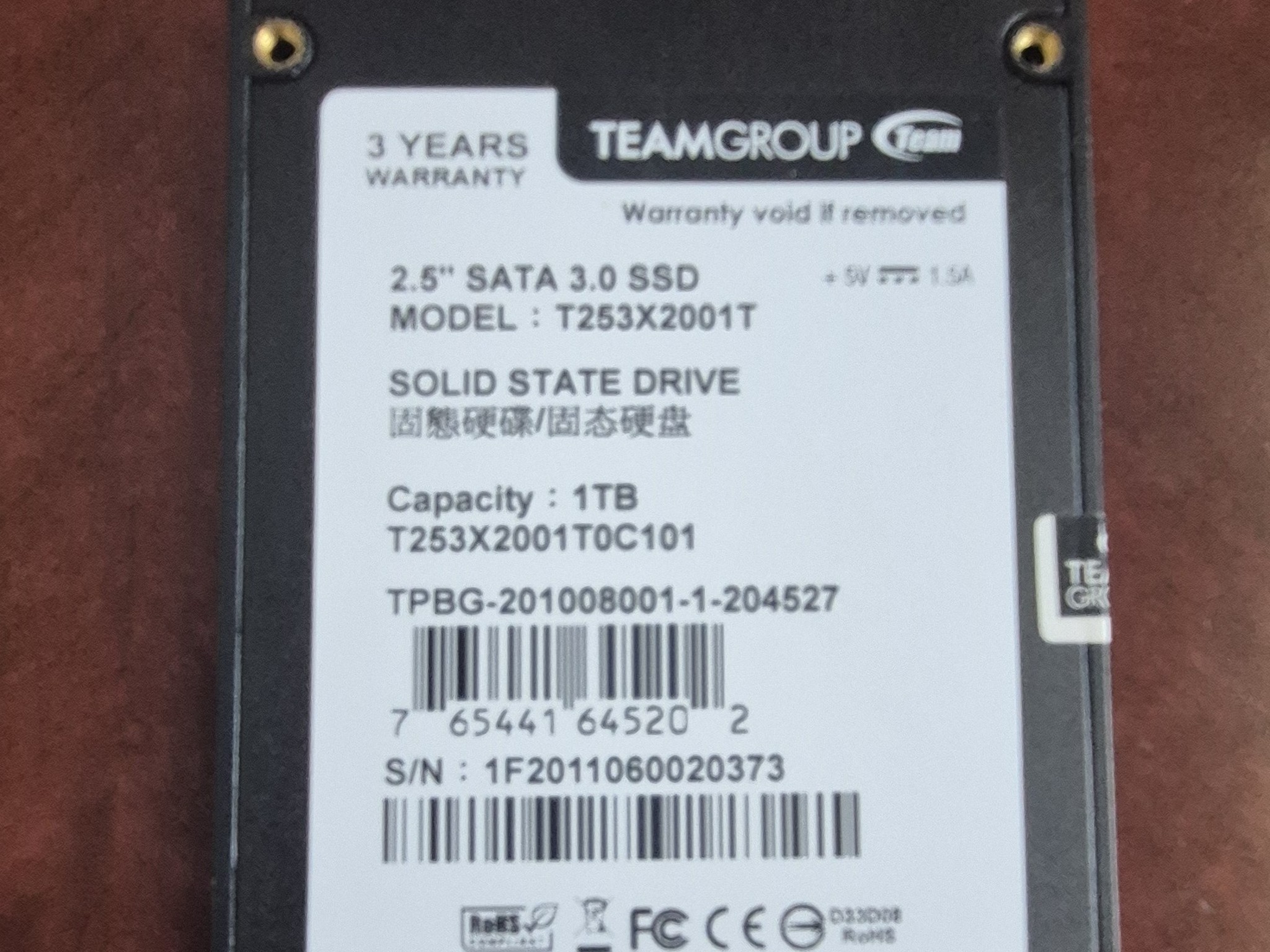 1TB Team Group GX2 Internal 2.5" T253X2001T0C101 Solid State Hard Drive