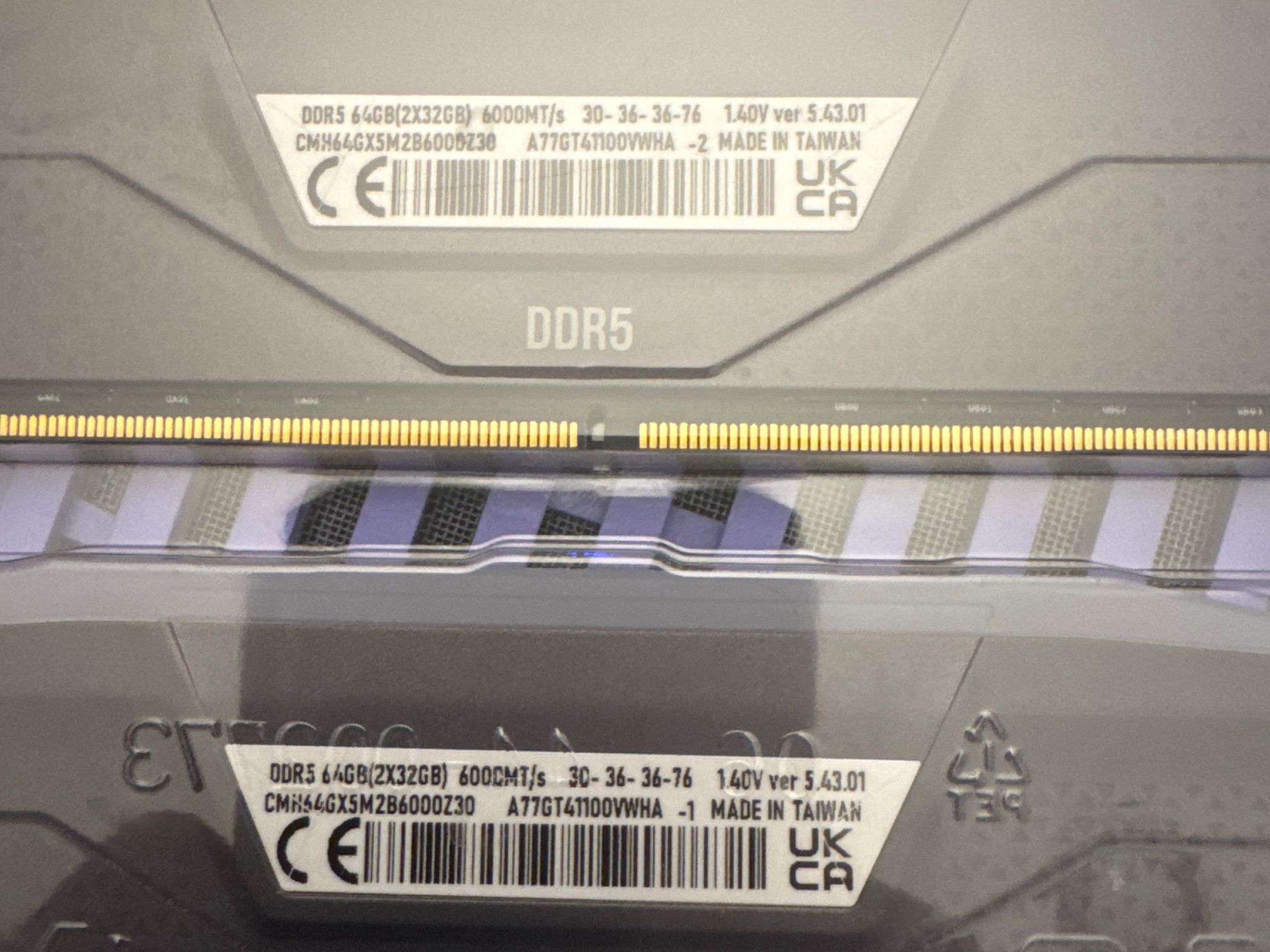 Corsair Vengeance DDR5 64GB 2x32gb kit RGB 6000mhz CL30 Cool Grey, Open Box-New AMD Expo