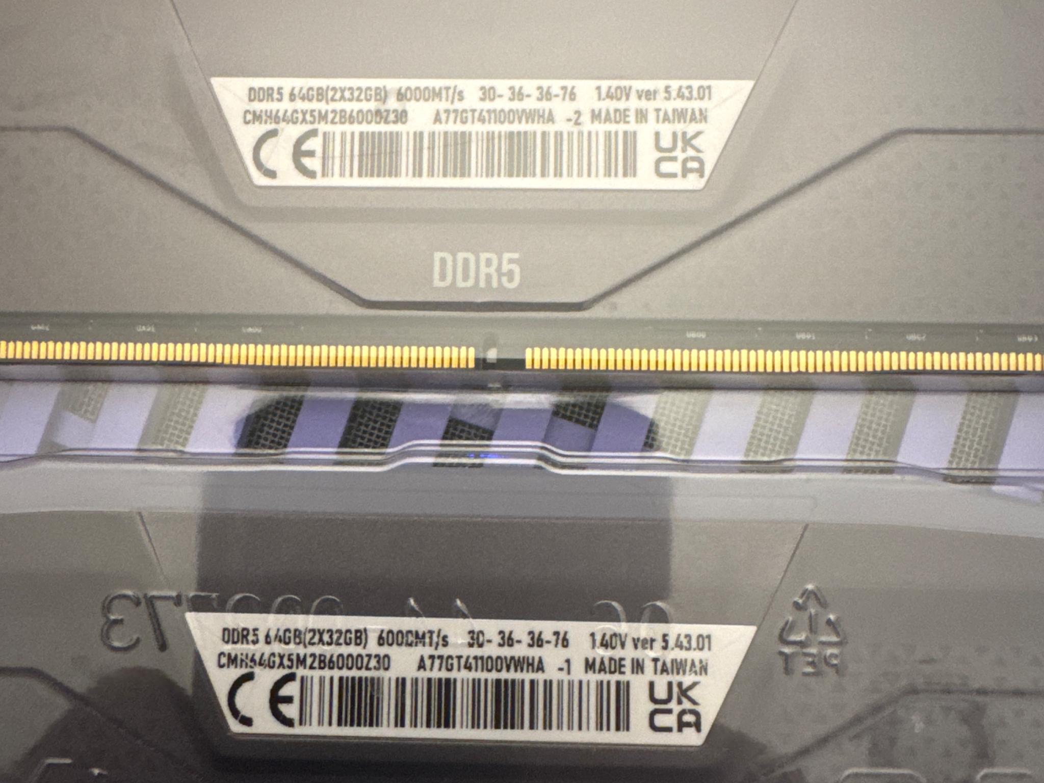 Corsair Vengeance DDR5 64GB 2x32gb kit RGB 6000mhz CL30 Cool Grey, Open Box-New AMD Expo