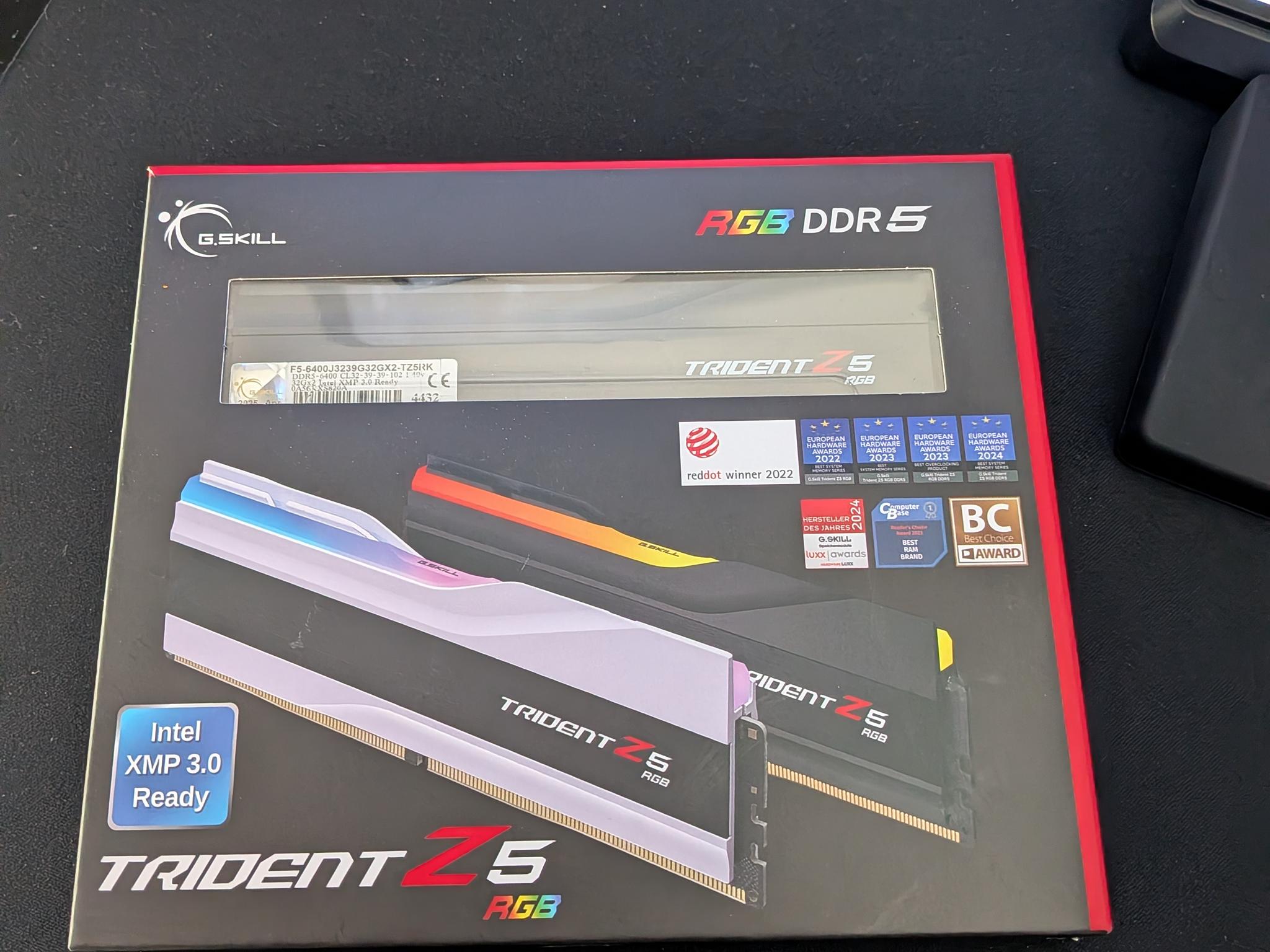 G Skill Trident Z5 RGB 32GBx2 DDR5-6400 CL32-39-39-102 1.40V XMP Ready