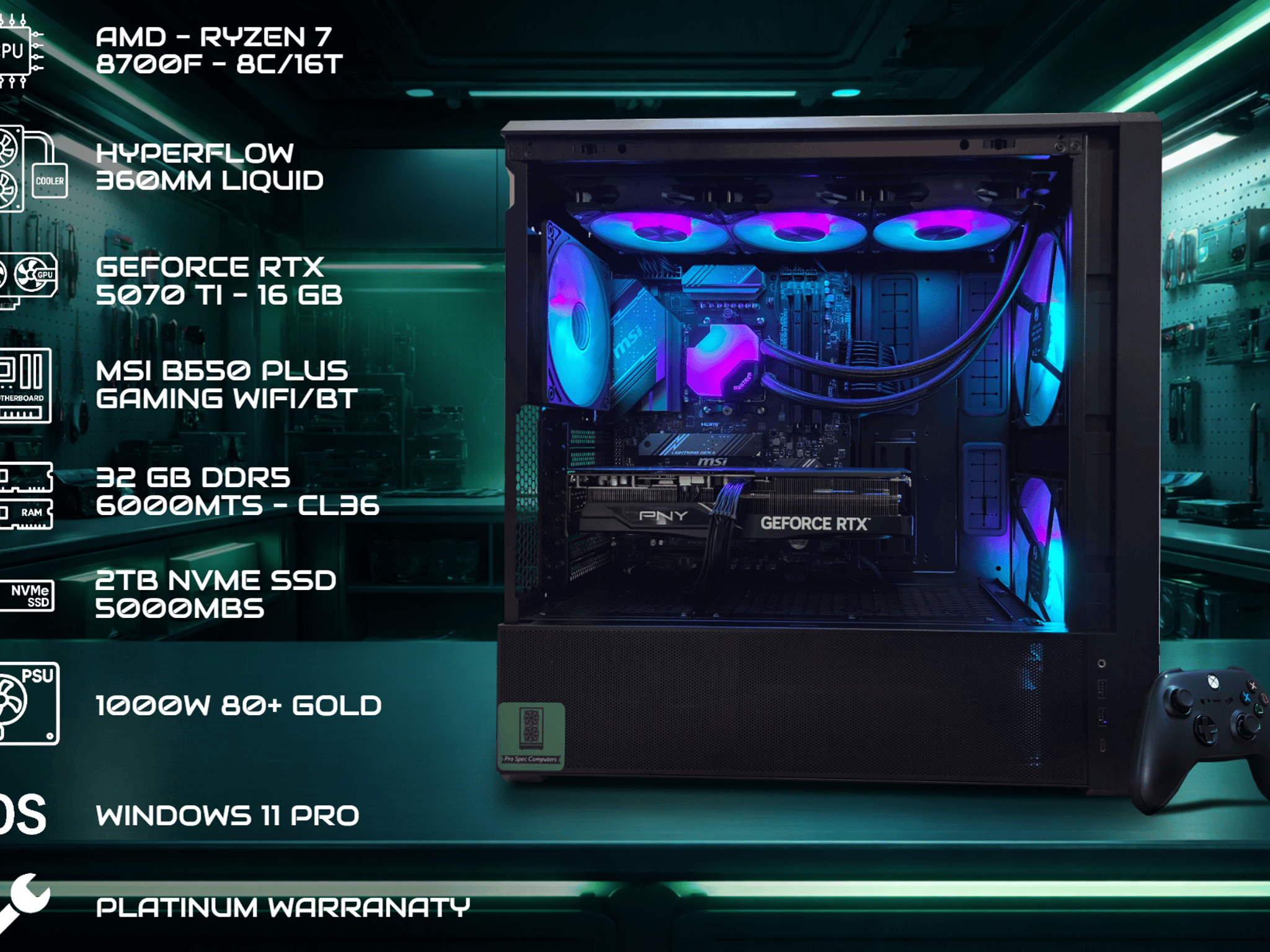 The Inifinity: Pro PC - 5070 TI | Ryzen 7 | 32GB DDR5 | 2TB NVME | 1000W | W11Pro