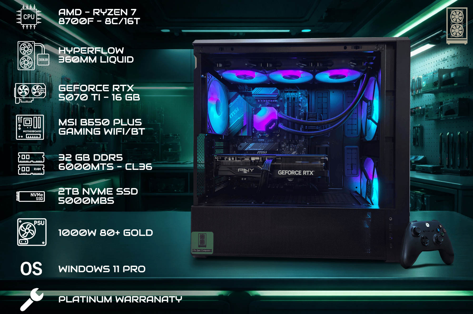 The Inifinity: Pro PC - 5070 TI | Ryzen 7 | 32GB DDR5 | 2TB NVME | 1000W | W11Pro