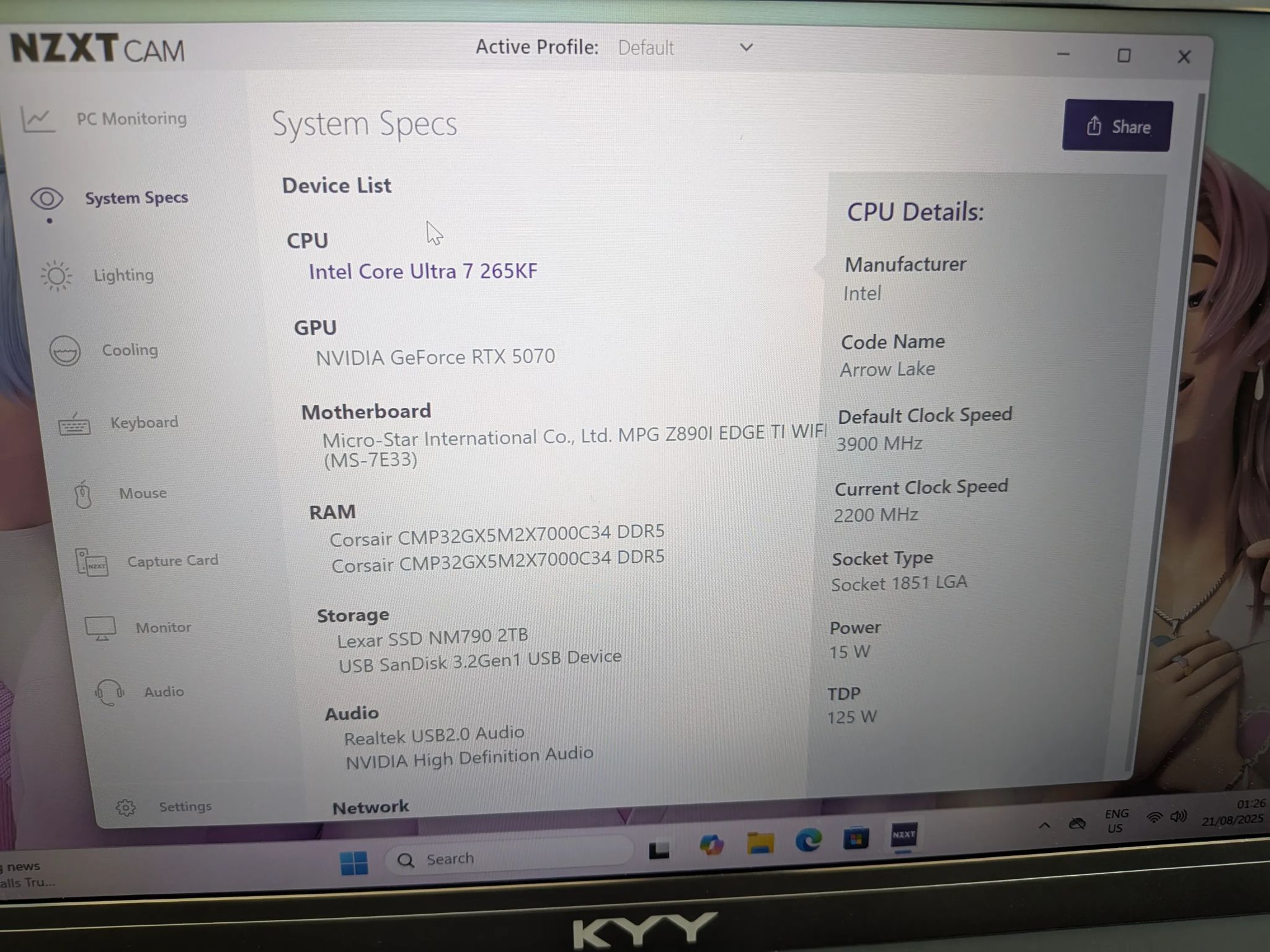 Saja Boys Ice - RTX 5070, Intel Core Ultra 7 265K, 32 GB DDR5, 2 TB Gen 4 NVME, RGB, Liquid Cooled