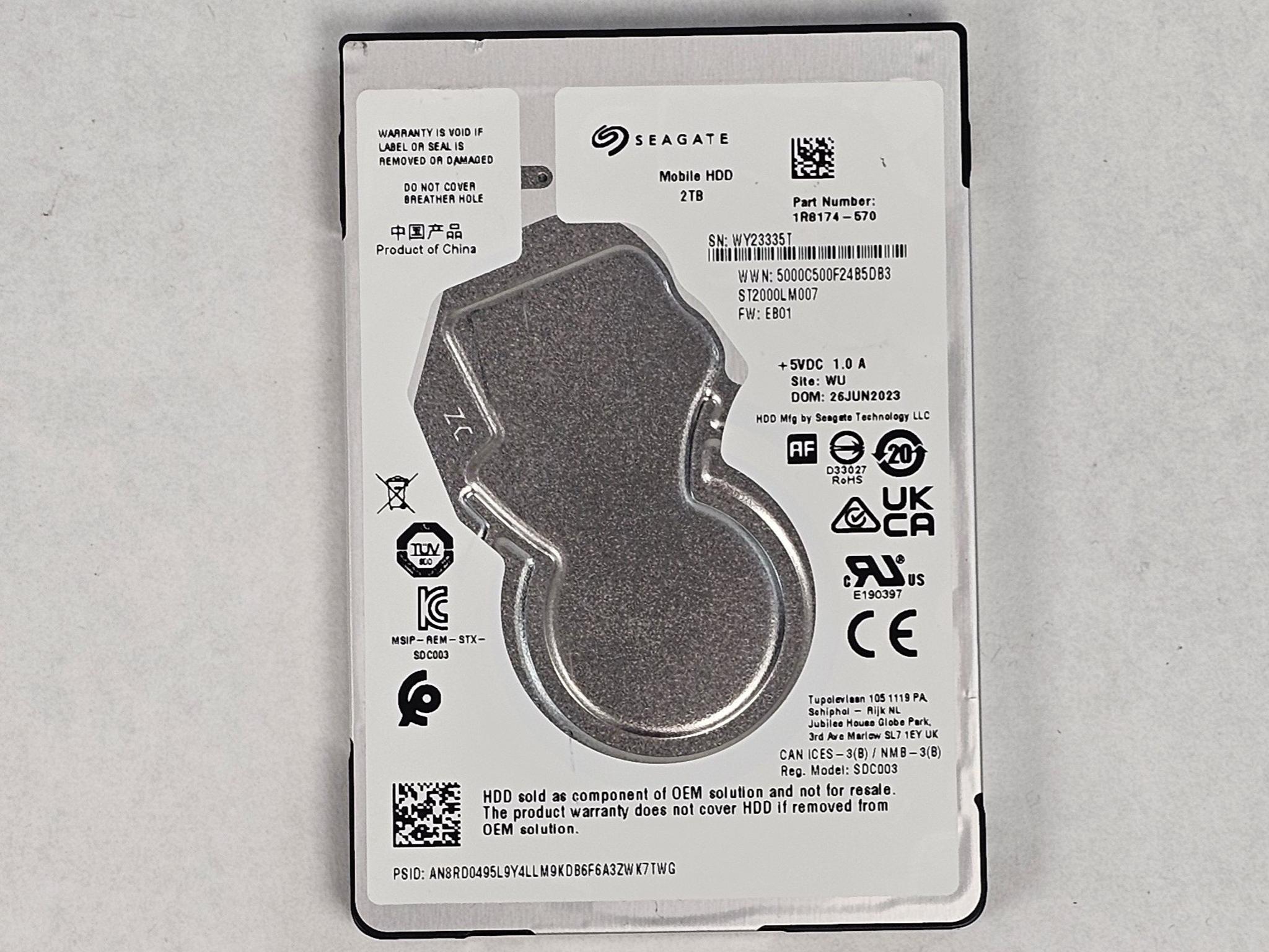 2TB 2.5" Hard Drive Seagate Mobile HDD ST2000LM007