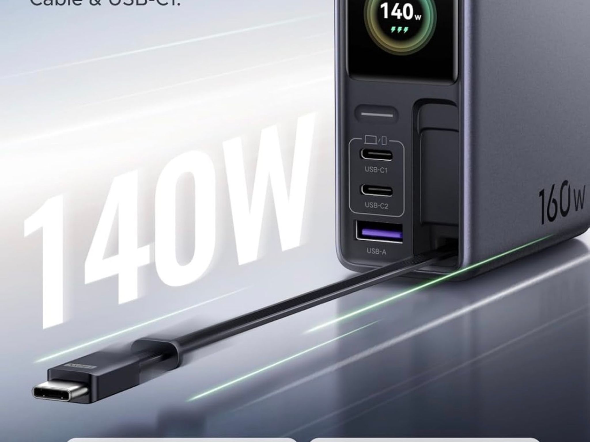 UGREEN Nexode Pro 160W GaN Charger with Retractable Cable, 4-Port