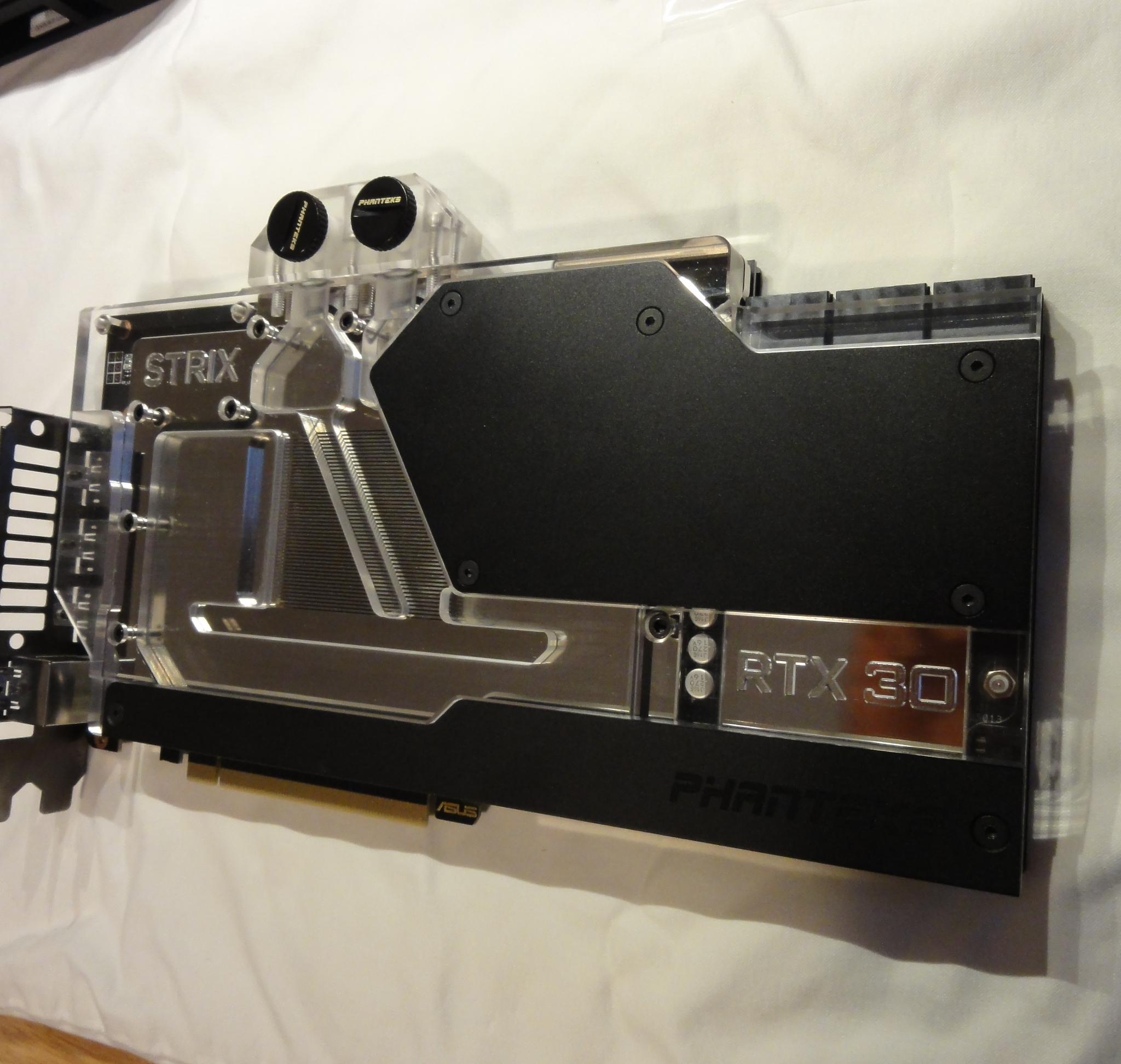 Asus ROG Strix RTX 3070 Ti OC with Phanteks G30 water block.