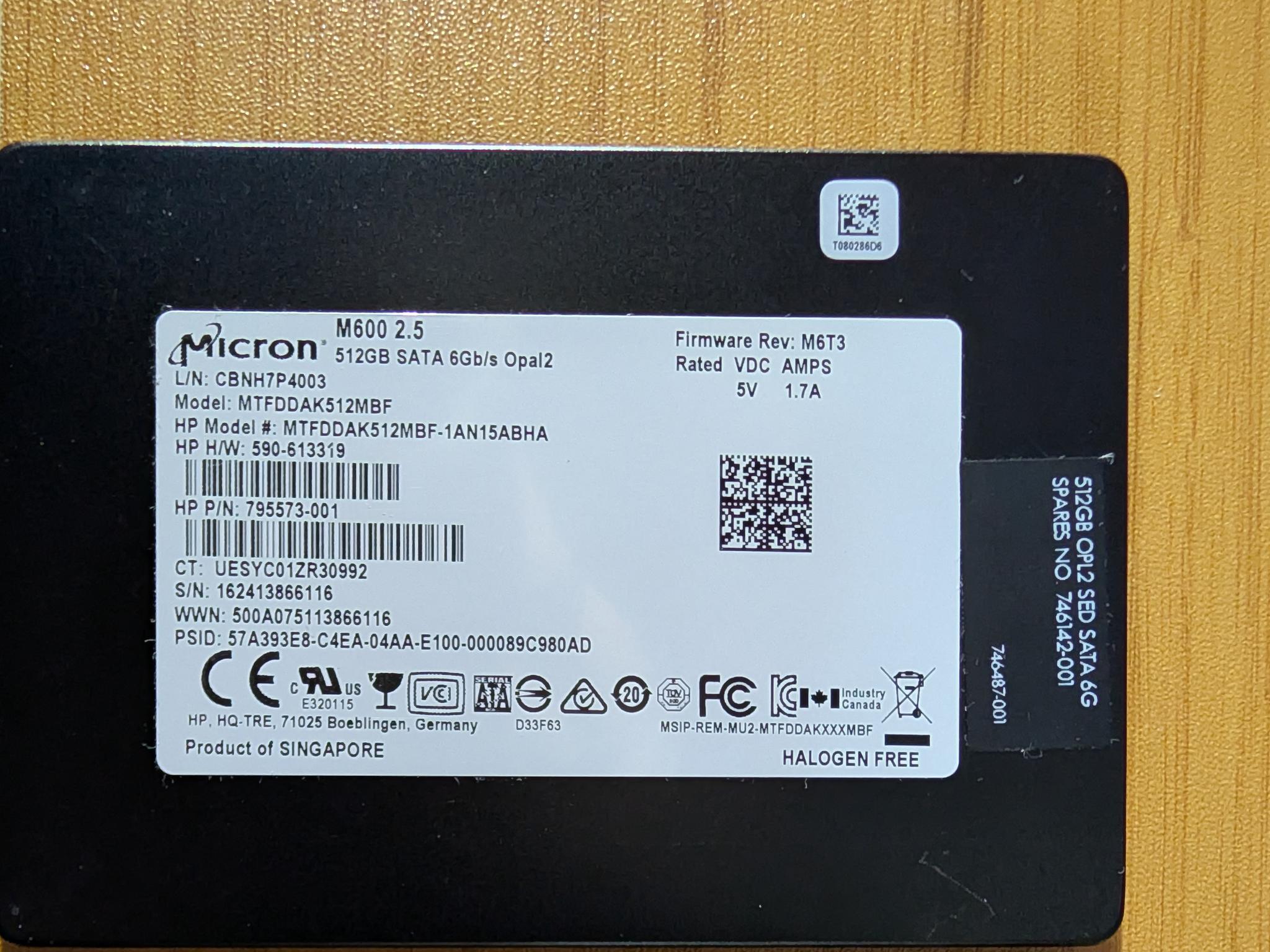 [Like New] Micron M600 512GB SSD - Only 57 Hours