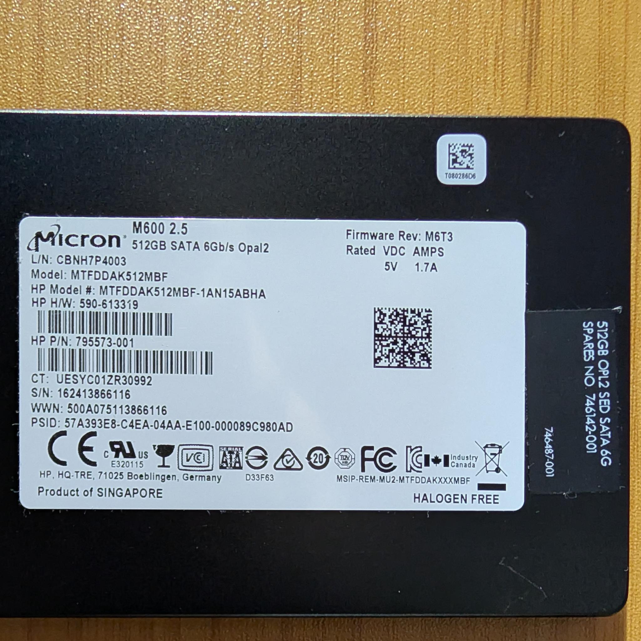 [Like New] Micron M600 512GB SSD - Only 57 Hours