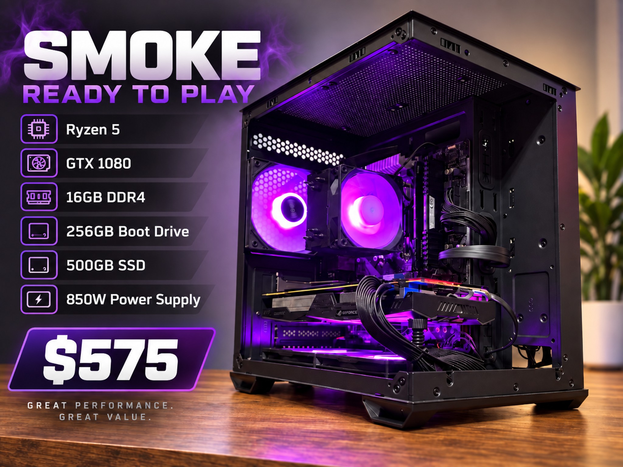 SMOKE RYZEN5/16G DDR4/GTX 1080/850 watt