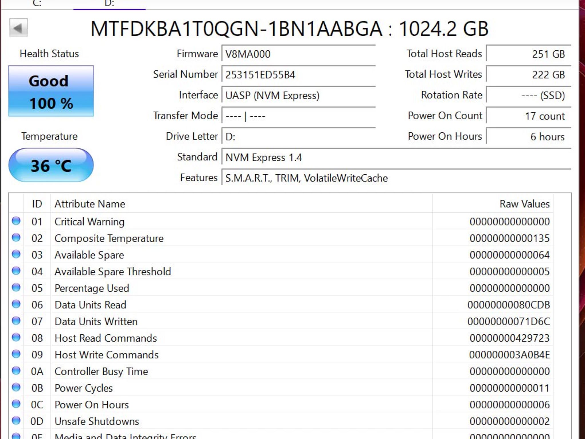 Micron MTFDKBA1T0QGN 1TB NVMe SSD