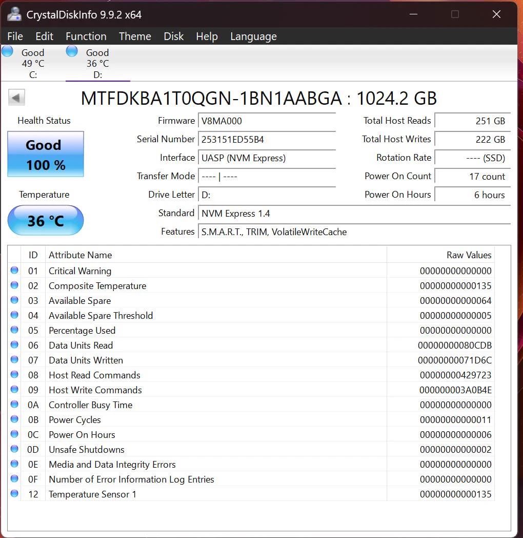 Micron MTFDKBA1T0QGN 1TB NVMe SSD