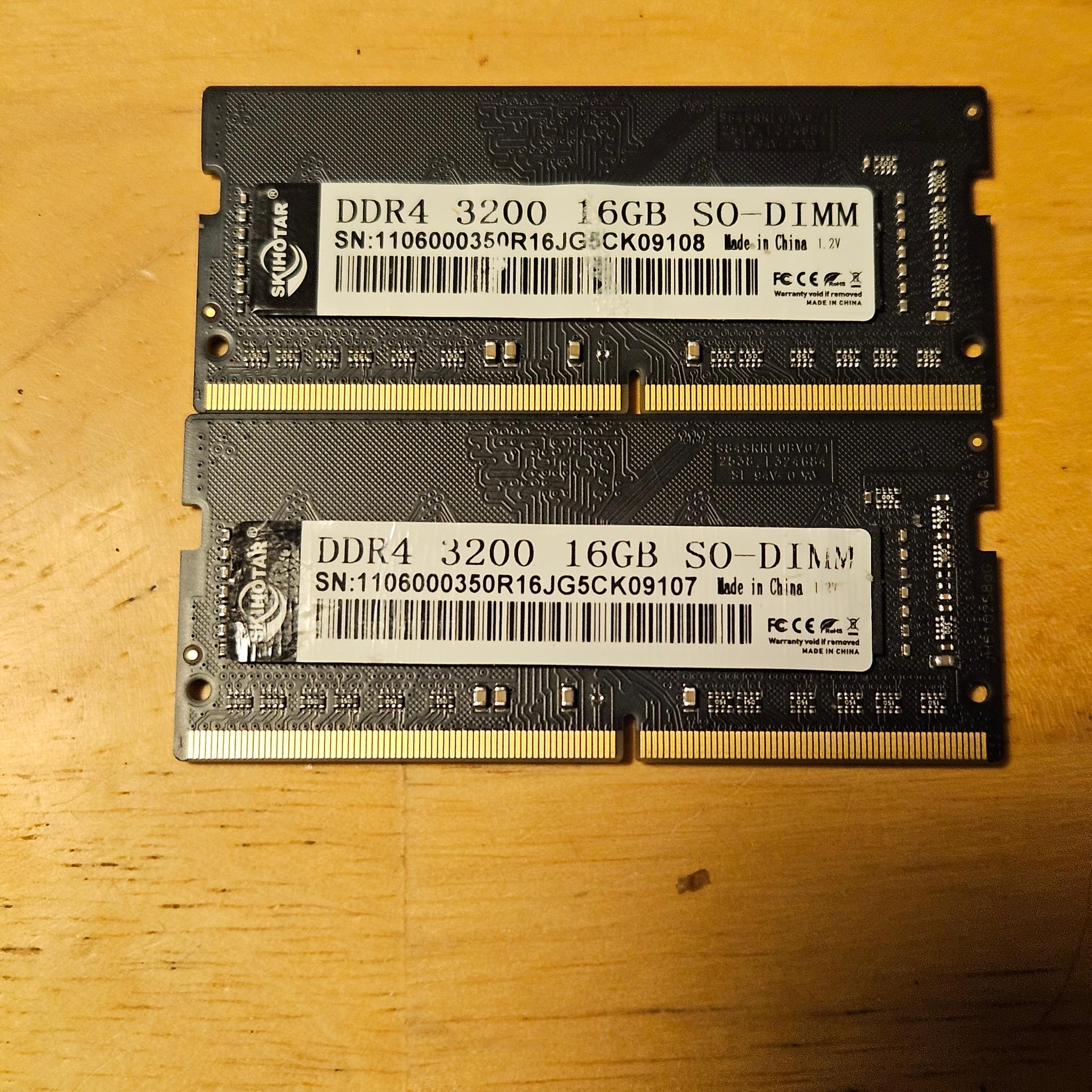 Shihotar and Juhor ddr4 sodimm ram kit 2x16 at 2666MT/s 32GB