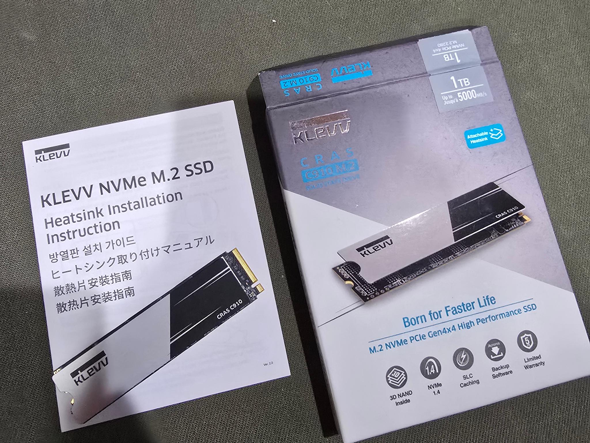 KLEVV CRAS C910 1TB M.2 2280 SLC Cache NVMe PCIe Gen4x4 SSD Heatsink up to 5000MB/s