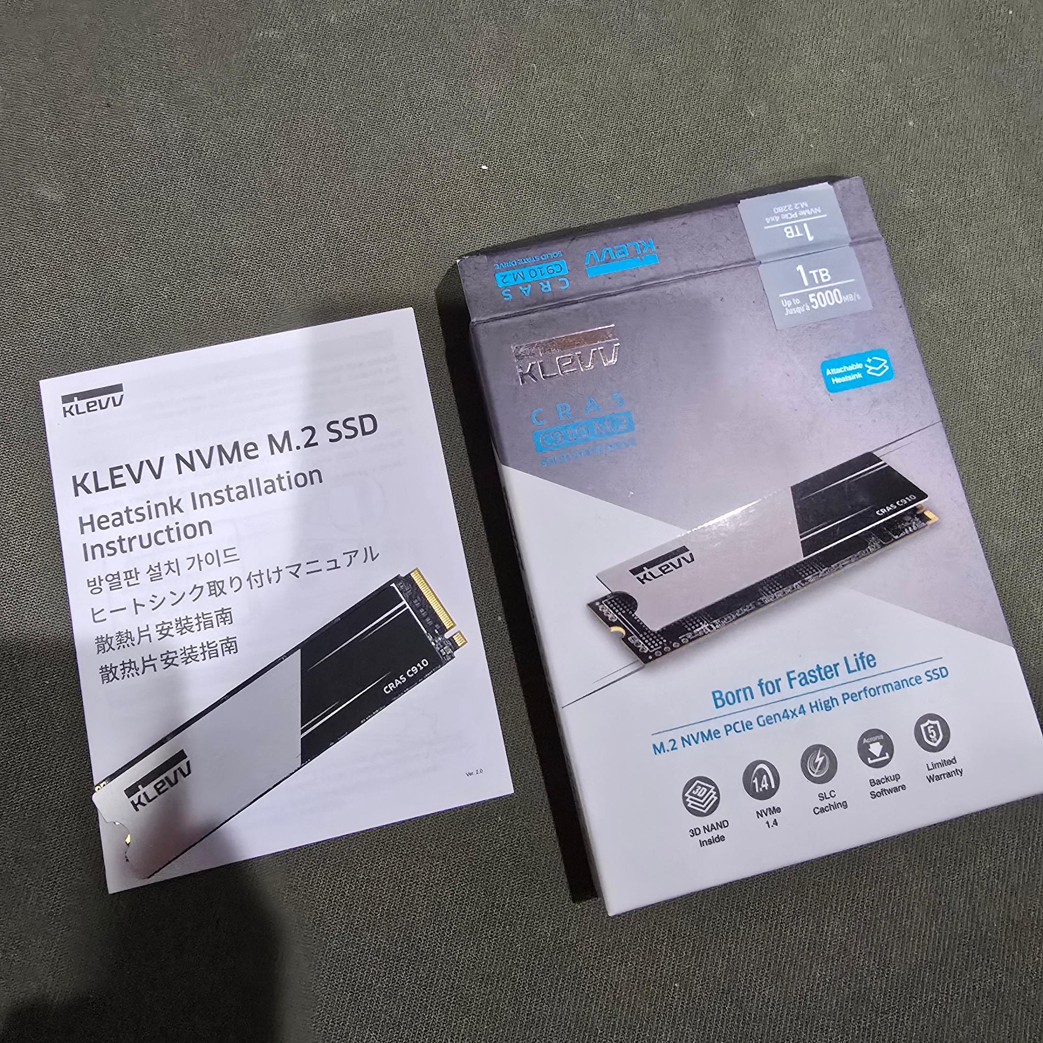 KLEVV CRAS C910 1TB M.2 2280 SLC Cache NVMe PCIe Gen4x4 SSD Heatsink up to 5000MB/s