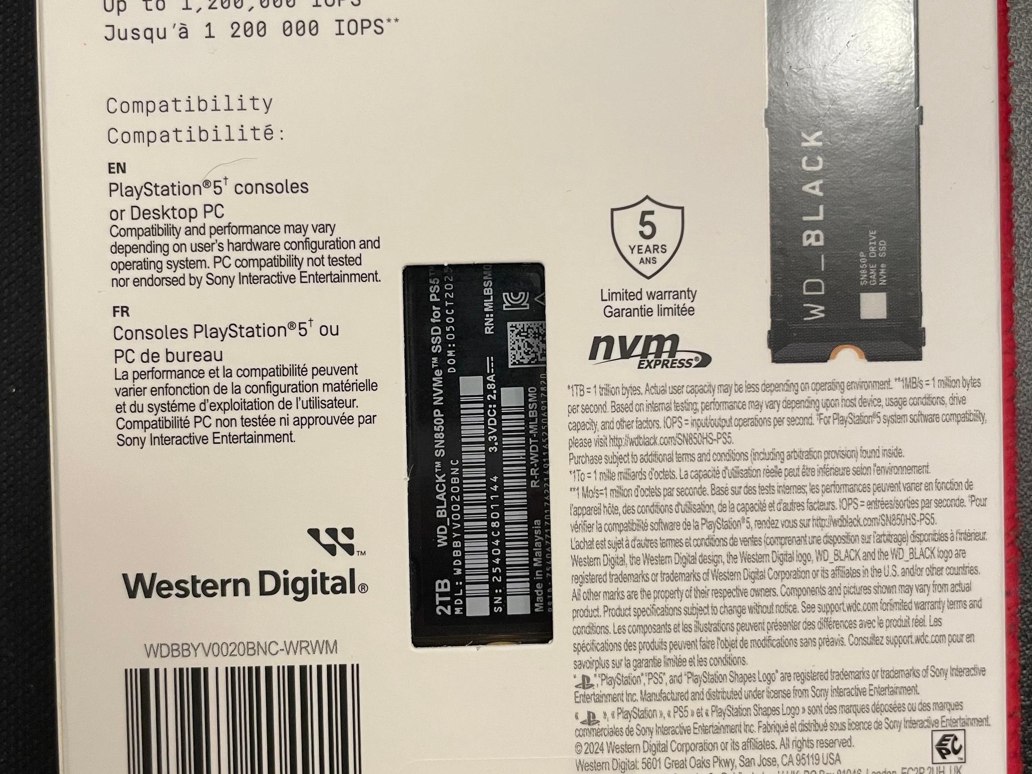 Playstation WD_BLACK SN850P NVMe SSD 2TB with heatsink