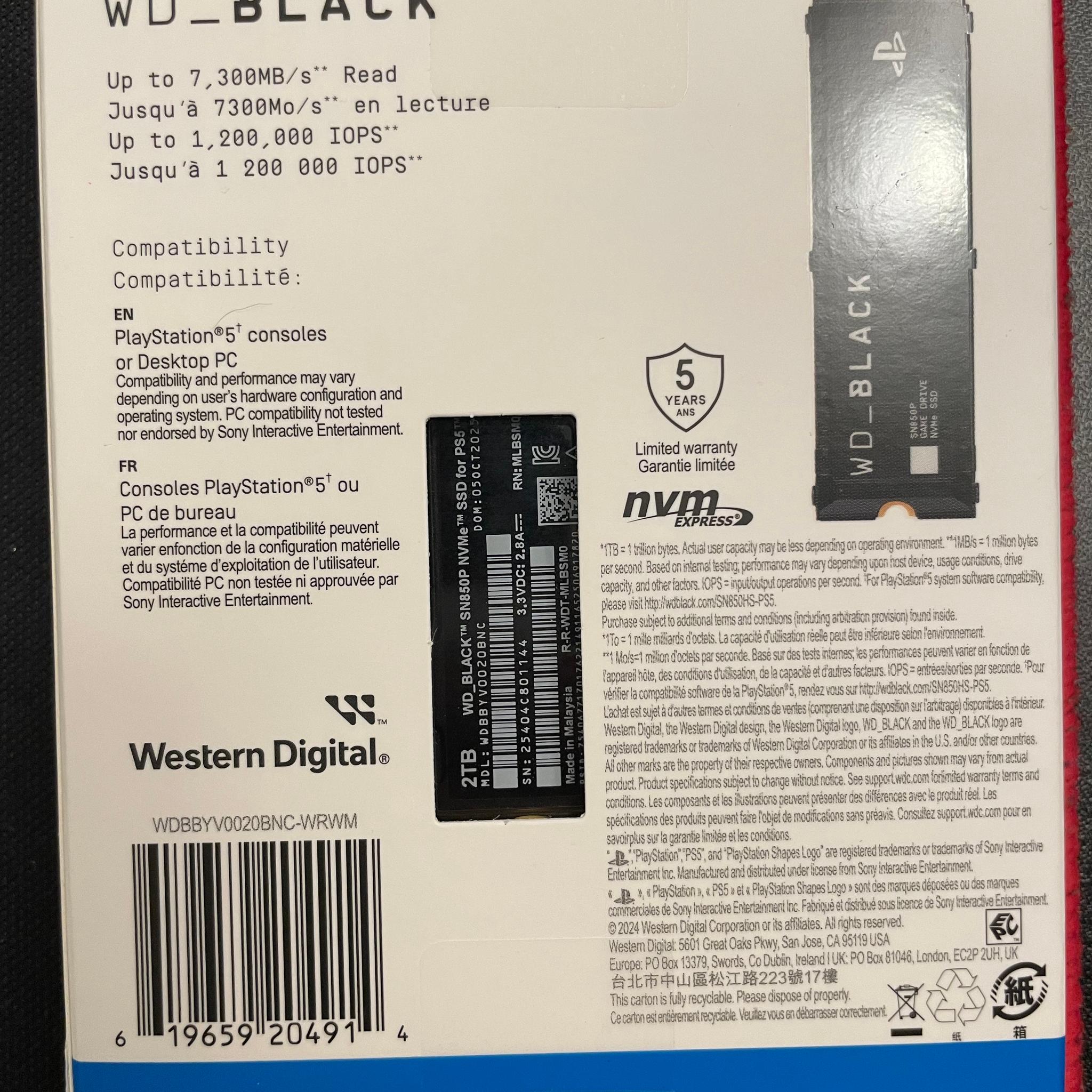 Playstation WD_BLACK SN850P NVMe SSD 2TB with heatsink
