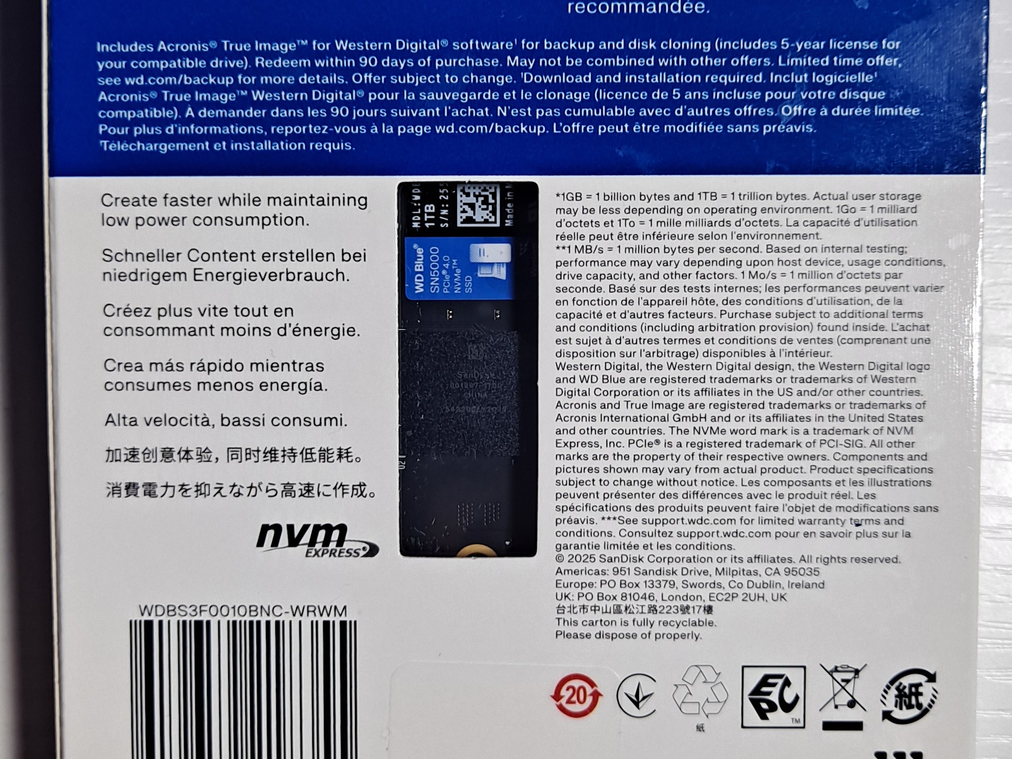 1TB WD Blue SN5000 NVMe SSD