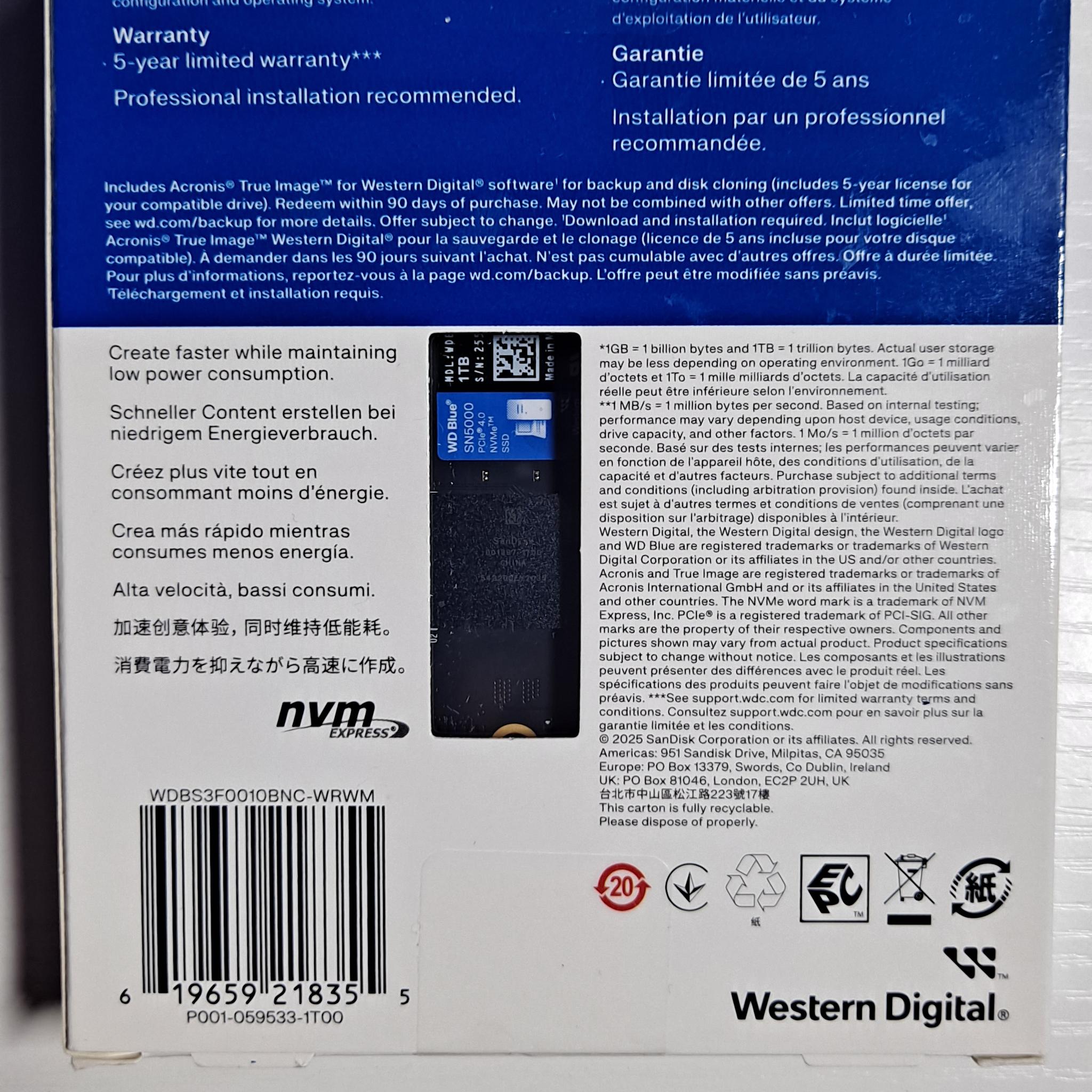 1TB WD Blue SN5000 NVMe SSD