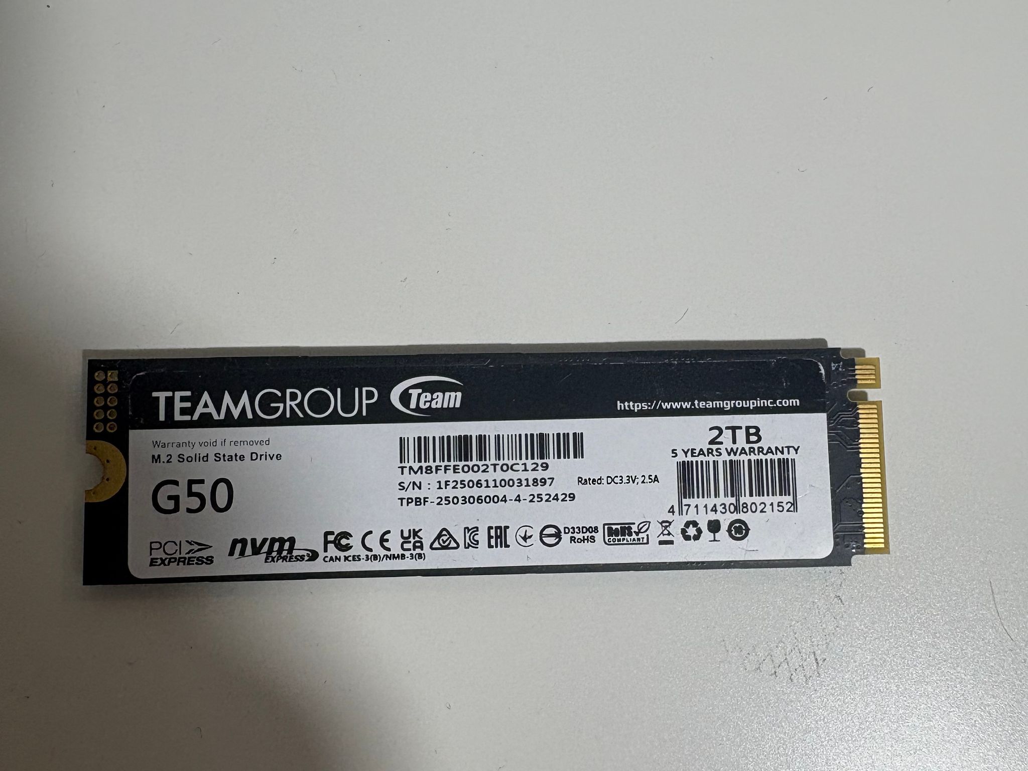 TeamGroup G50 2TB M.2 NVME SSD PCIe 4.0x4